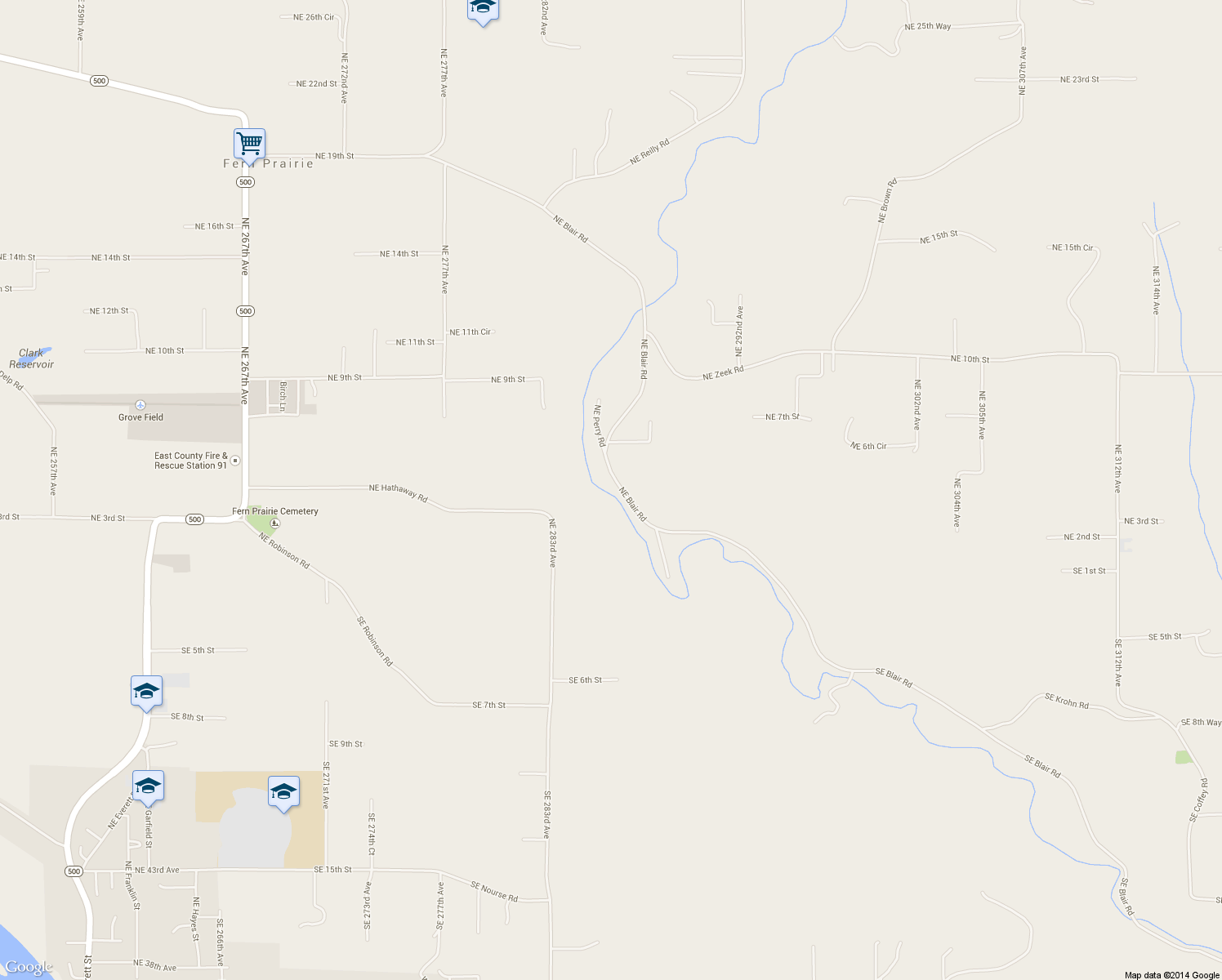 map of restaurants, bars, coffee shops, grocery stores, and more near 412 Northeast Blair Road in Washougal