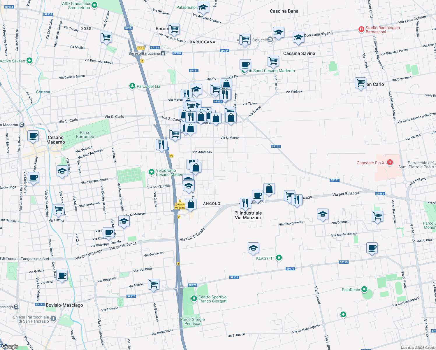 map of restaurants, bars, coffee shops, grocery stores, and more near 6 Via Marmolada in Cesano Maderno