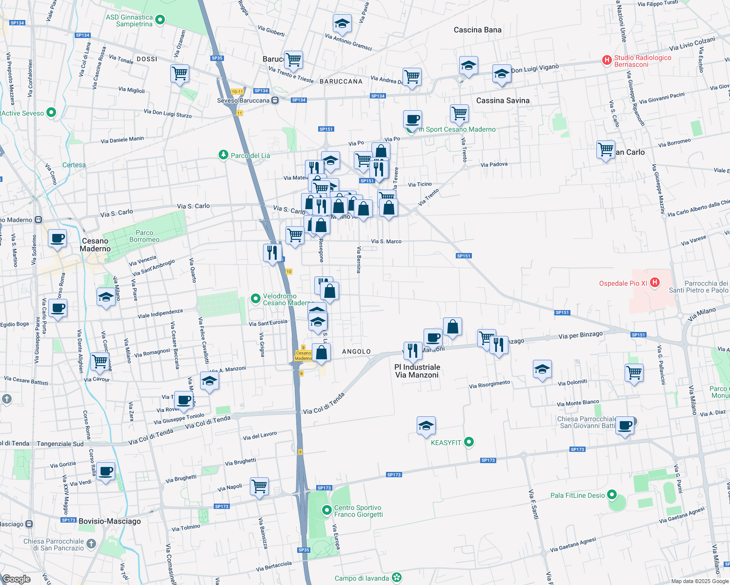 map of restaurants, bars, coffee shops, grocery stores, and more near 6 Via Marmolada in Cesano Maderno