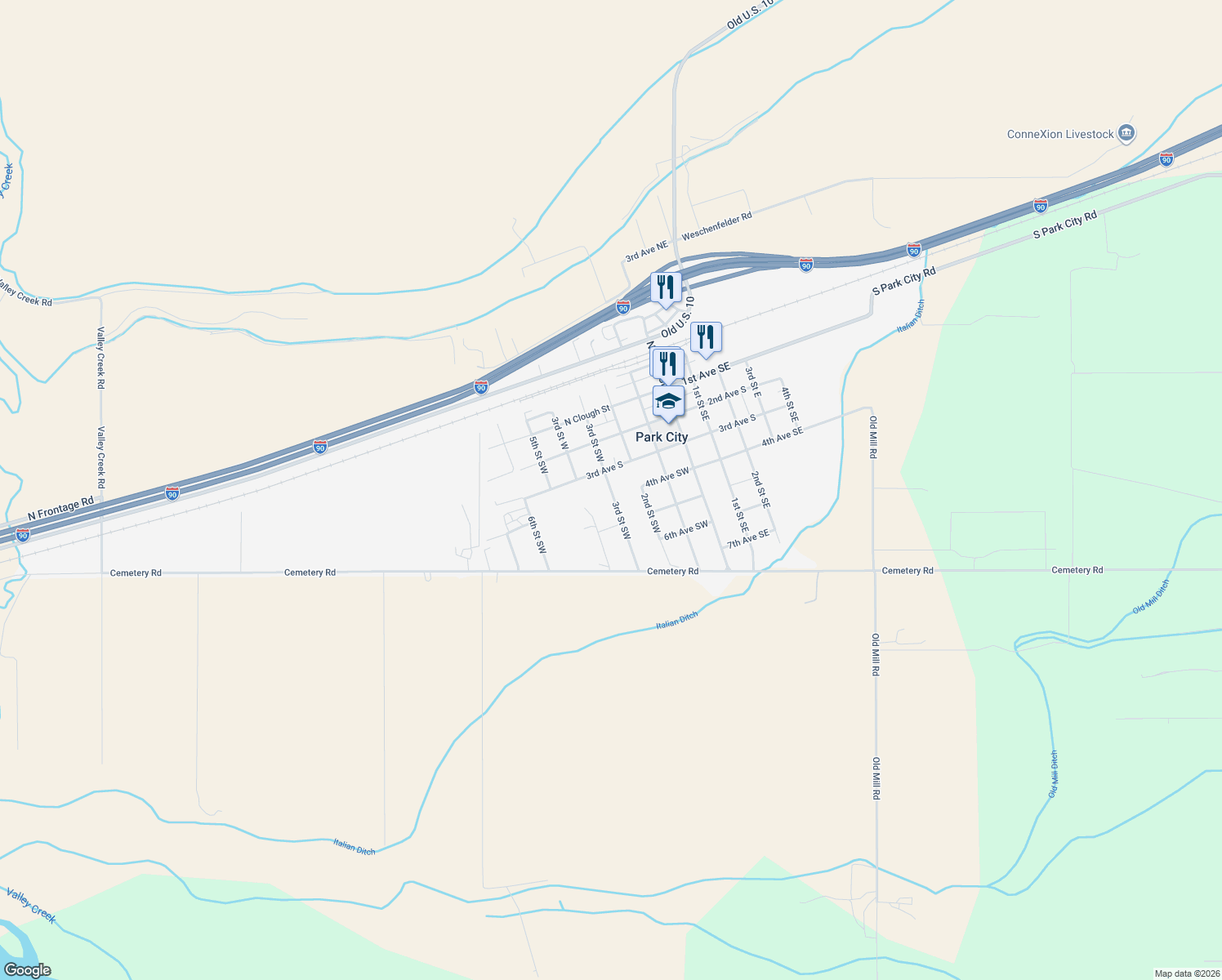 map of restaurants, bars, coffee shops, grocery stores, and more near 415 3rd St SW in Park City