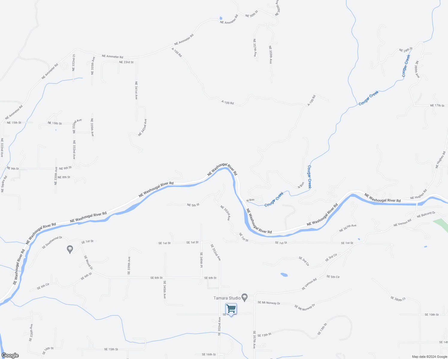 map of restaurants, bars, coffee shops, grocery stores, and more near 407 Northeast 353rd Avenue in Washougal