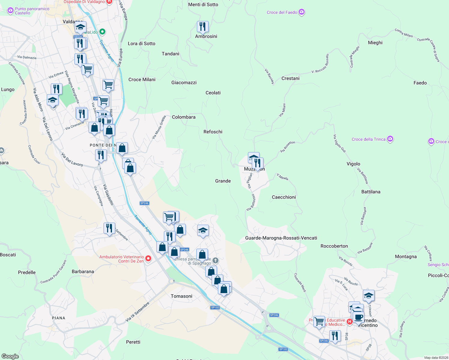 map of restaurants, bars, coffee shops, grocery stores, and more near 9 Via Grande in Grande