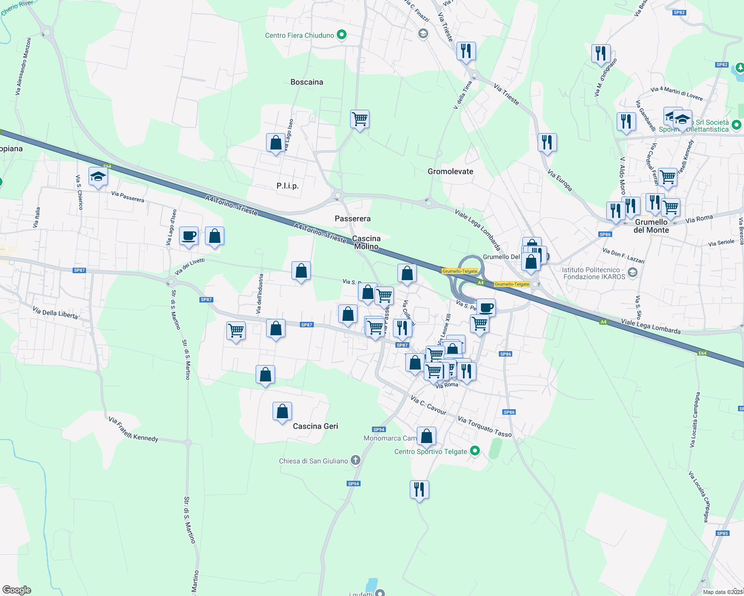 map of restaurants, bars, coffee shops, grocery stores, and more near 5 Via Chico Mendes in Telgate