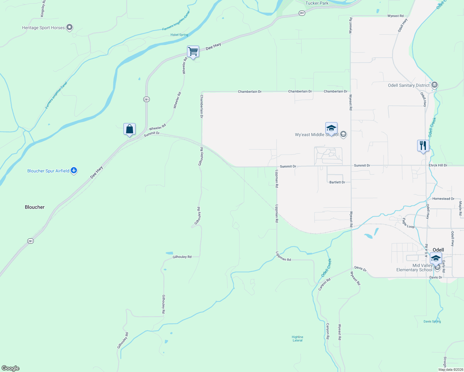 map of restaurants, bars, coffee shops, grocery stores, and more near 3124-3156 Kollas Road in Hood River