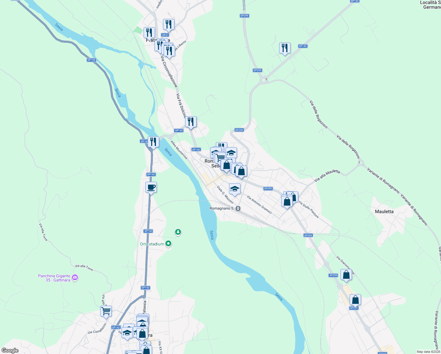 map of restaurants, bars, coffee shops, grocery stores, and more near 7 Corso Giuseppe Garibaldi in Romagnano Sesia