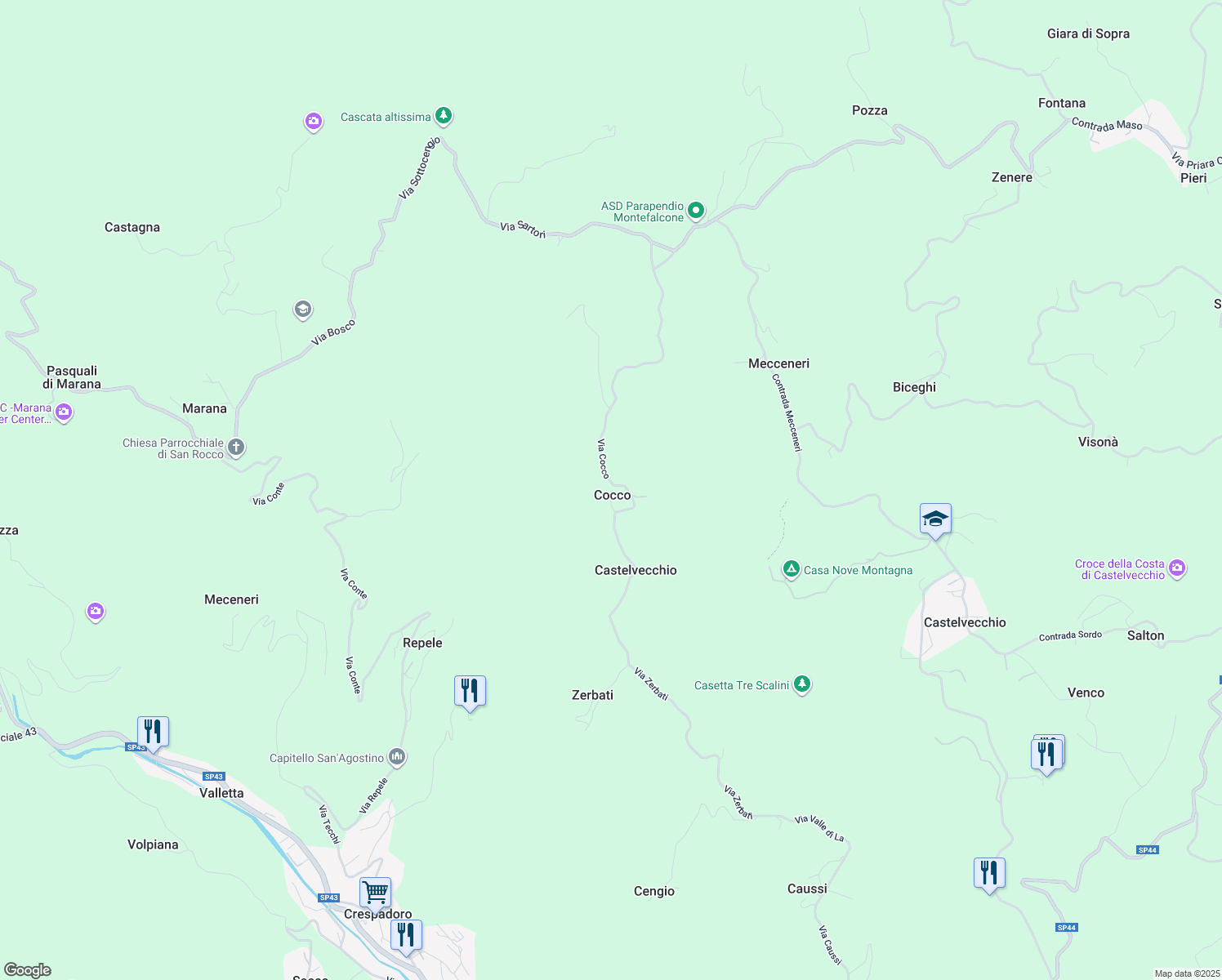 map of restaurants, bars, coffee shops, grocery stores, and more near 14 Via Cocco in Cocco