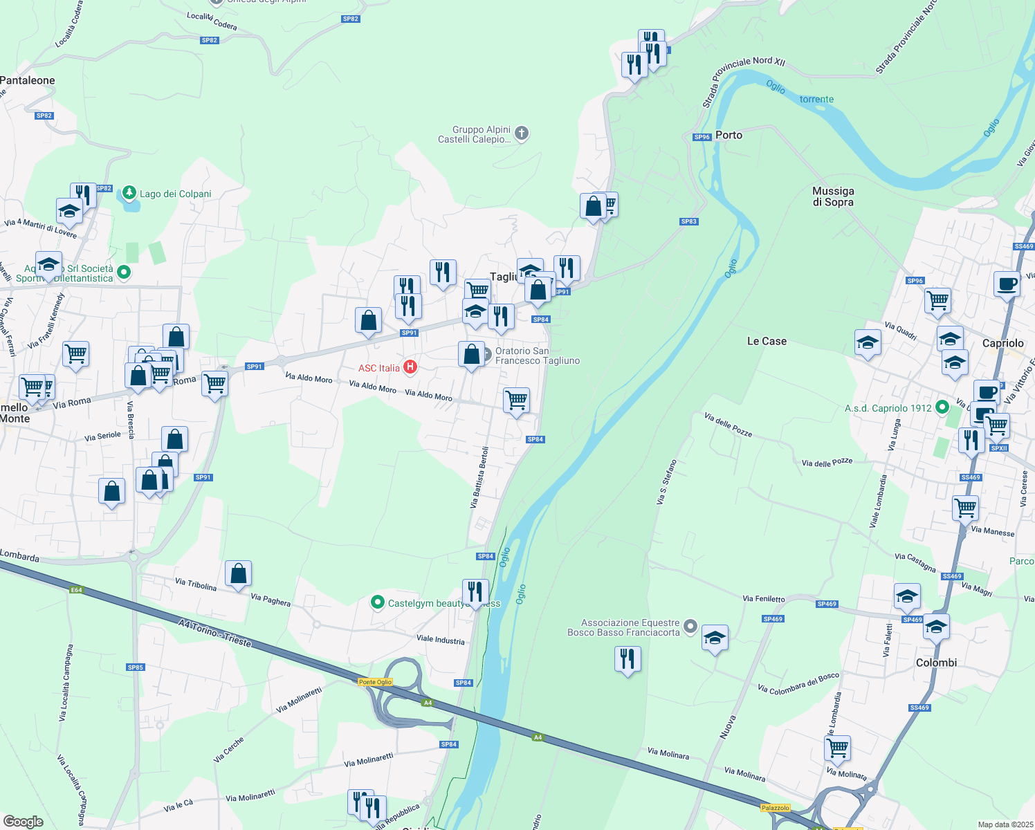 map of restaurants, bars, coffee shops, grocery stores, and more near 6 Via Antonio Locatelli in Tagliuno