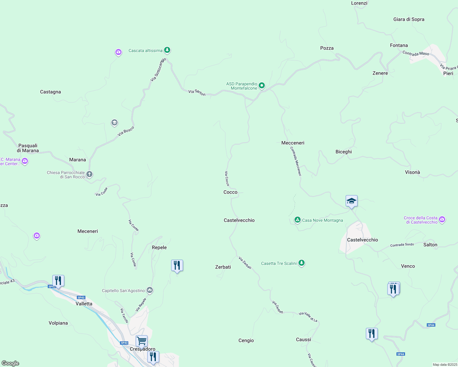 map of restaurants, bars, coffee shops, grocery stores, and more near 14 Via Cocco in Cocco