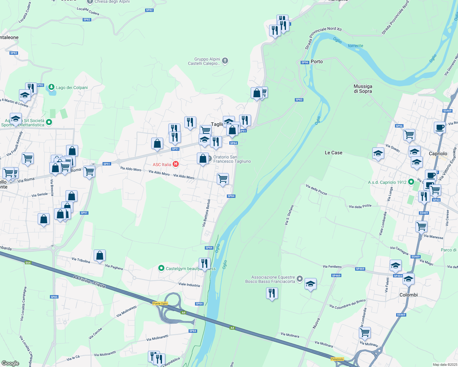 map of restaurants, bars, coffee shops, grocery stores, and more near 6 Via Antonio Locatelli in Tagliuno