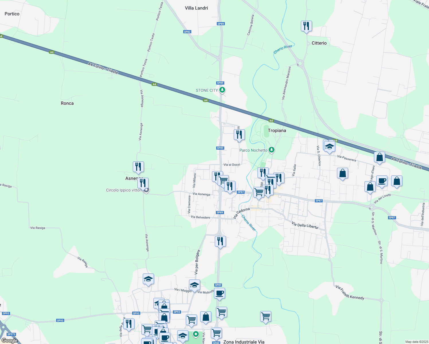 map of restaurants, bars, coffee shops, grocery stores, and more near 3 Via Sondrio in Bolgare