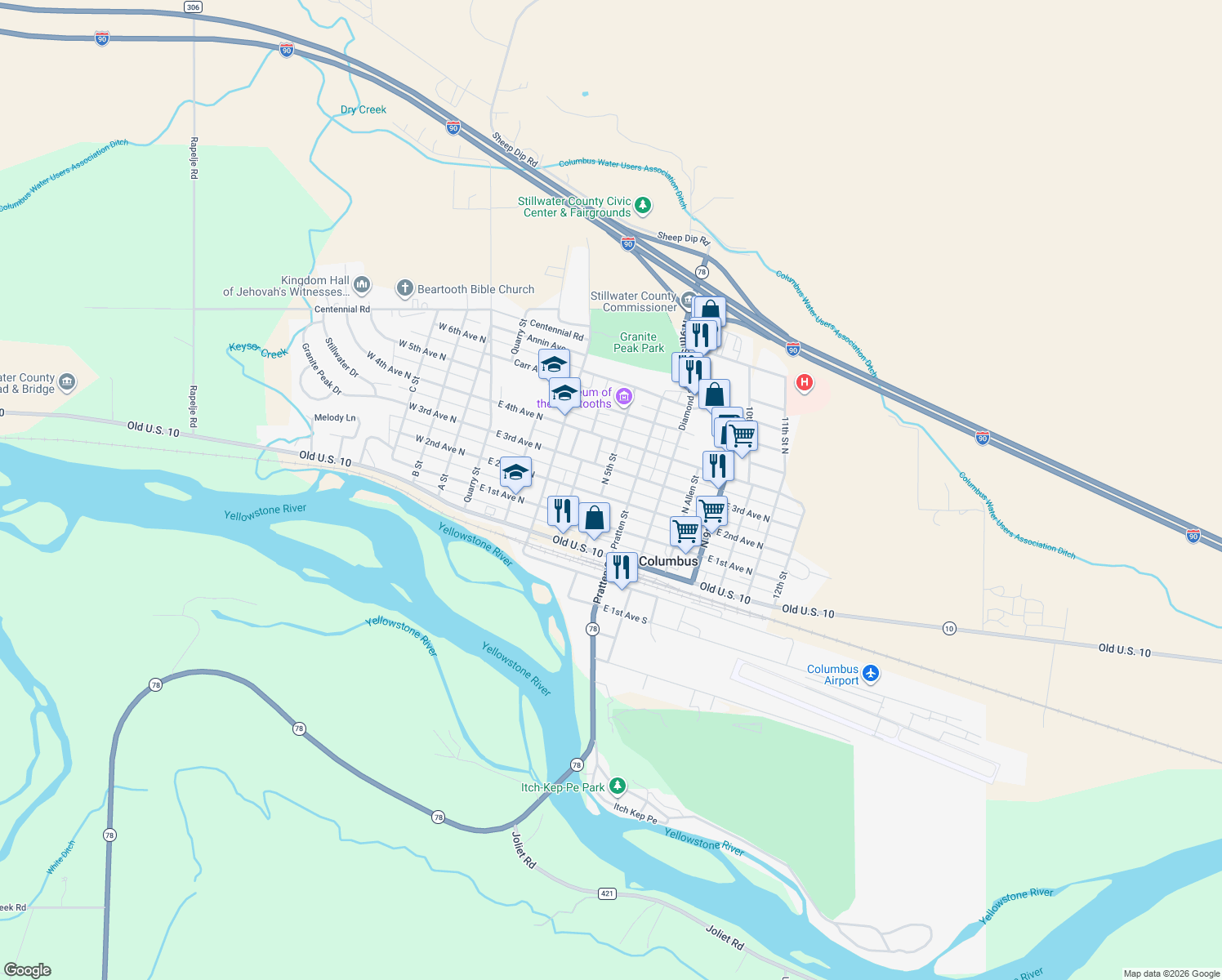 map of restaurants, bars, coffee shops, grocery stores, and more near 504 East 2nd Avenue North in Columbus