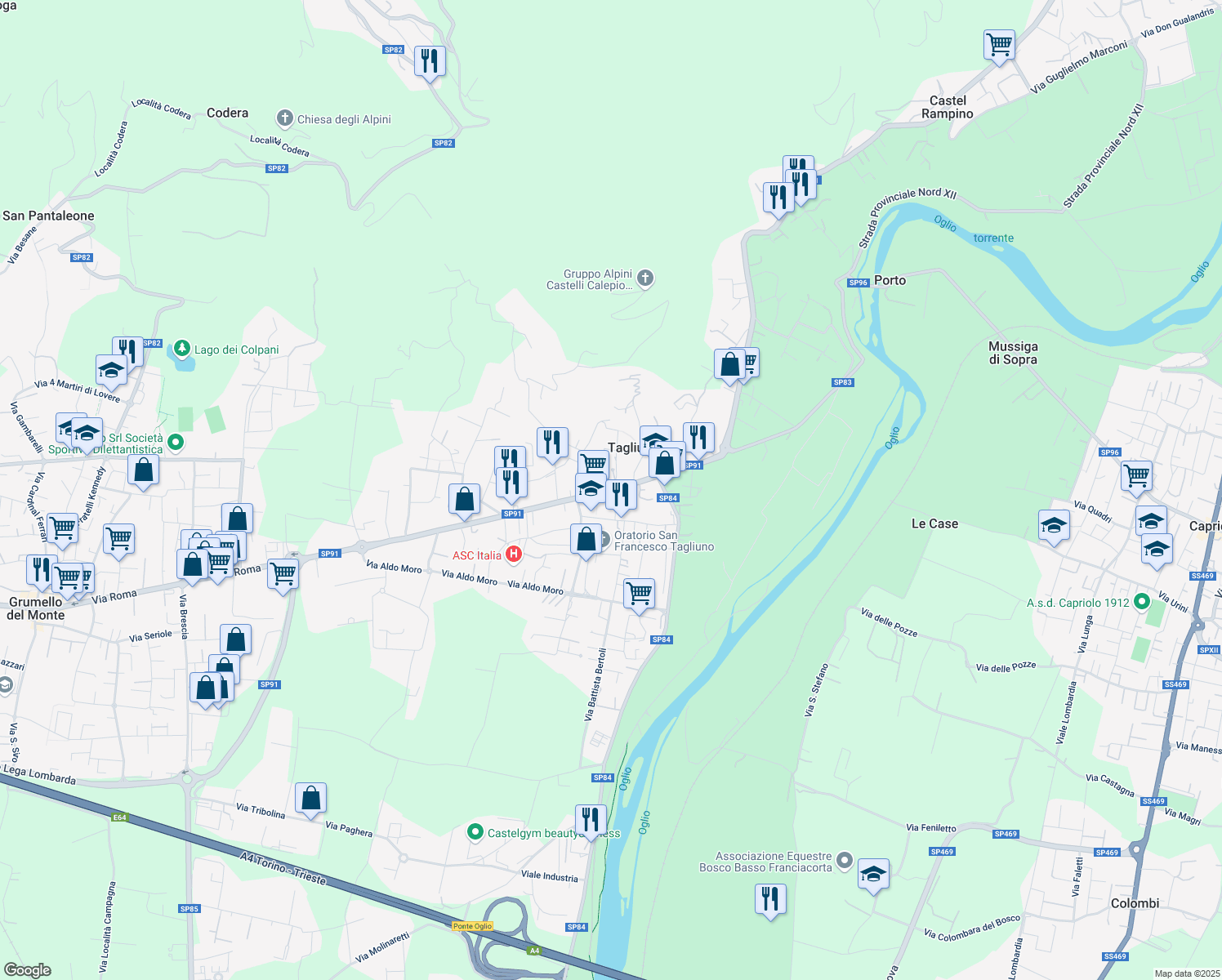 map of restaurants, bars, coffee shops, grocery stores, and more near 3D Via Fratelli Pagani in Castelli Calepio