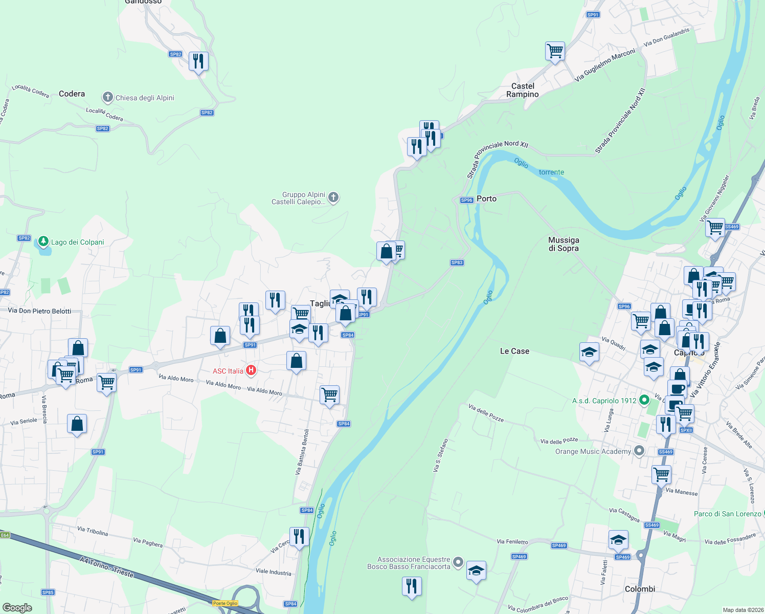 map of restaurants, bars, coffee shops, grocery stores, and more near 5 Vicolo della Valle in Tagliuno