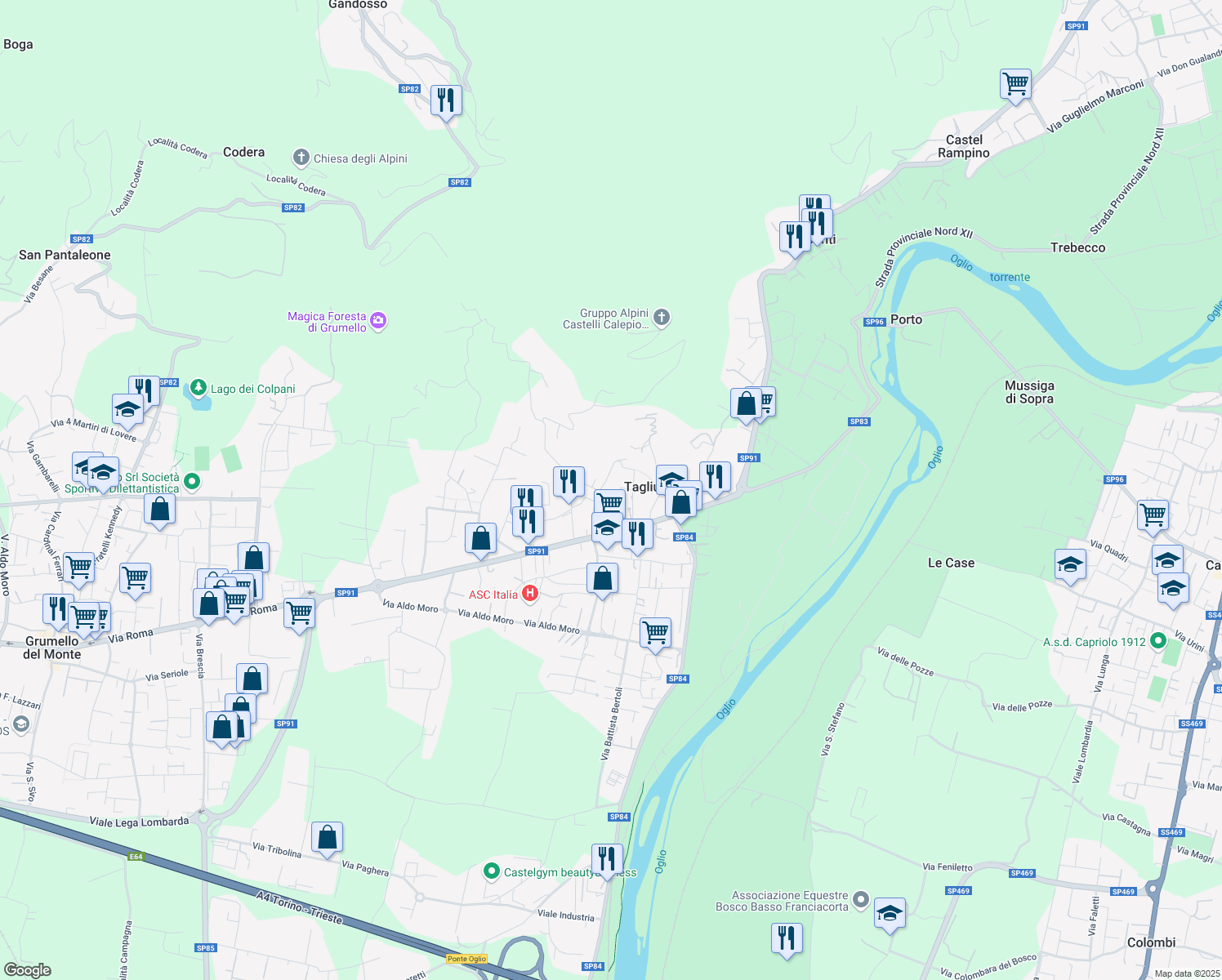 map of restaurants, bars, coffee shops, grocery stores, and more near 12 Via Monte Grappa in Castelli Calepio