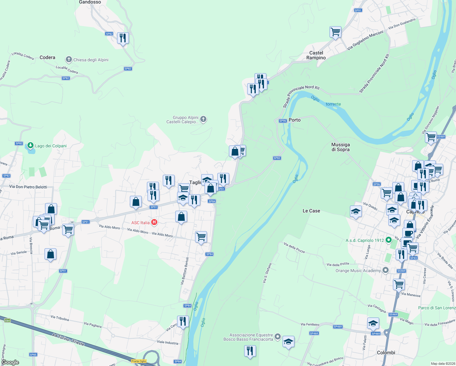 map of restaurants, bars, coffee shops, grocery stores, and more near 5 Vicolo della Valle in Tagliuno