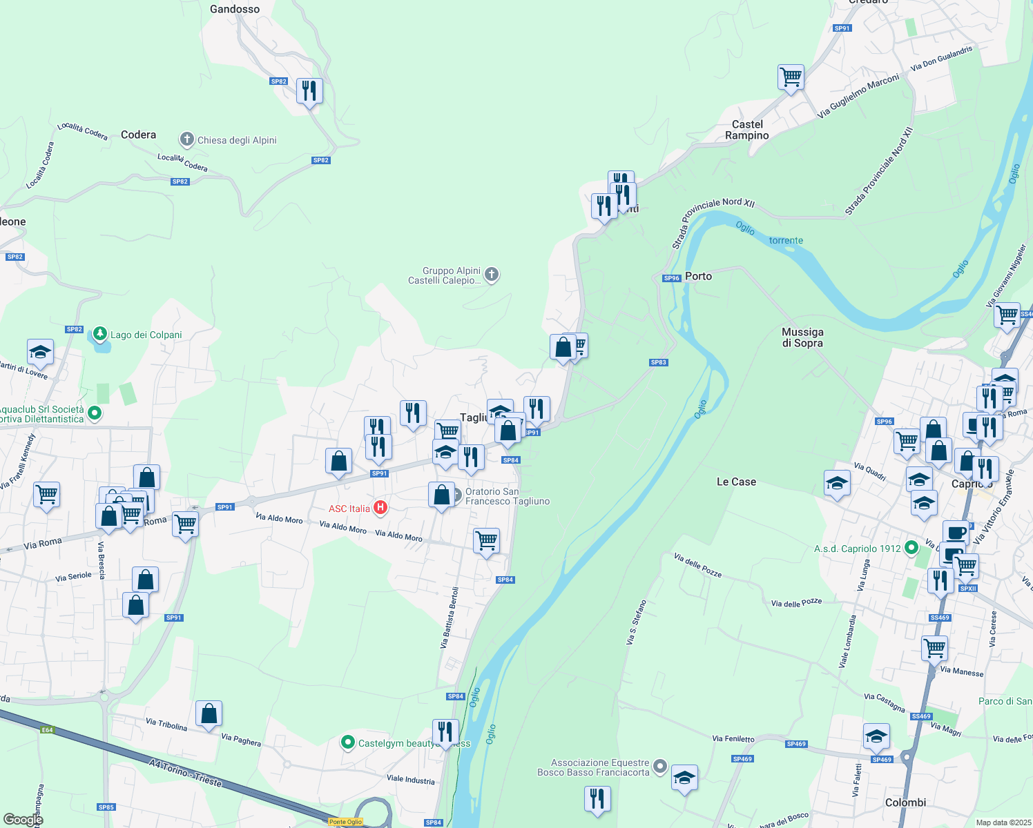 map of restaurants, bars, coffee shops, grocery stores, and more near 2 Via Valverde in Tagliuno