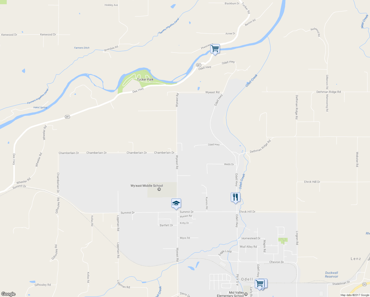 map of restaurants, bars, coffee shops, grocery stores, and more near 2739 Wyeast Road in Hood River