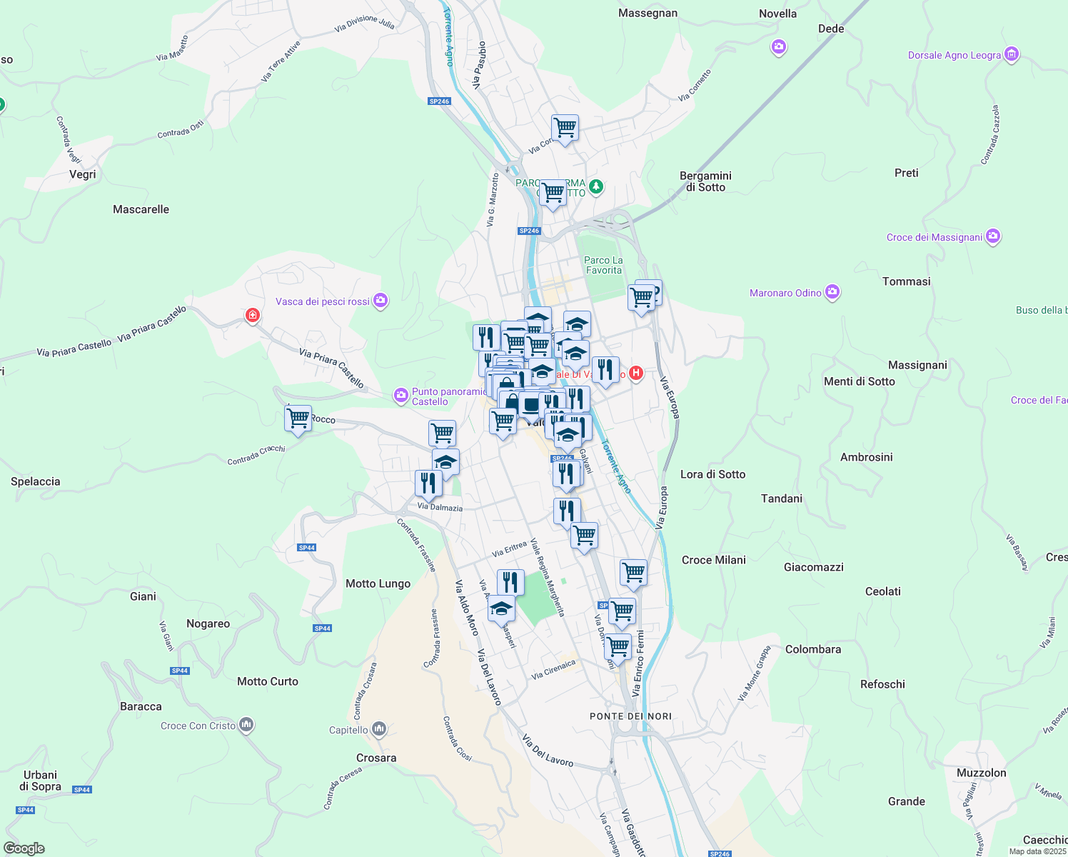 map of restaurants, bars, coffee shops, grocery stores, and more near 3 Via San Lorenzo in Valdagno