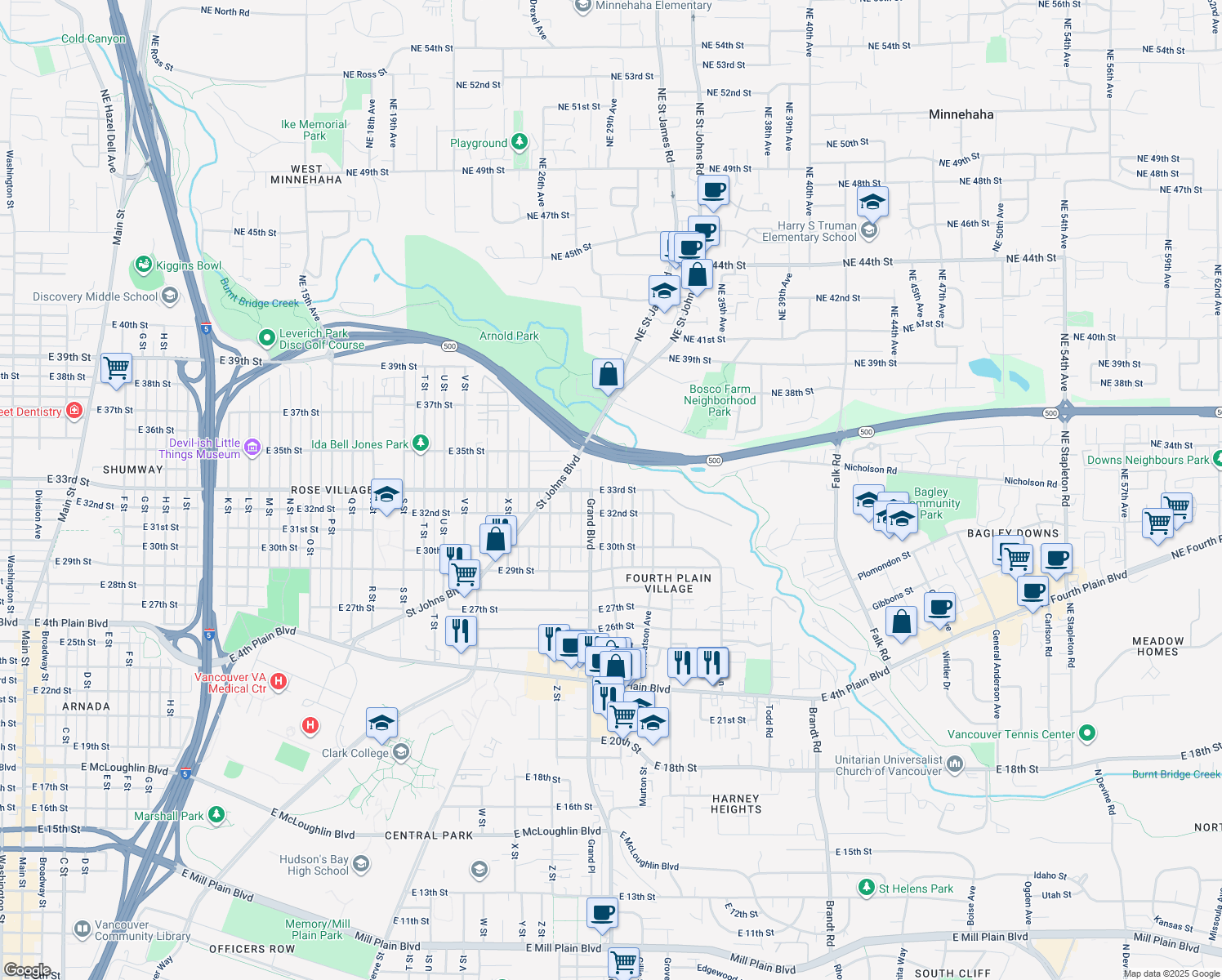 map of restaurants, bars, coffee shops, grocery stores, and more near 2880 East 33rd Street in Vancouver