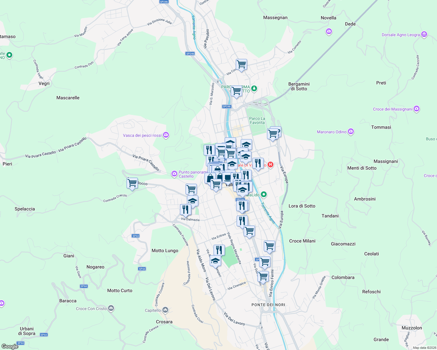 map of restaurants, bars, coffee shops, grocery stores, and more near 1 Piazza del Comune in Valdagno