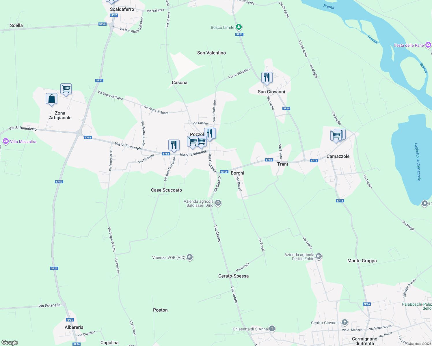 map of restaurants, bars, coffee shops, grocery stores, and more near 14 Via Capitelli in Pozzoleone