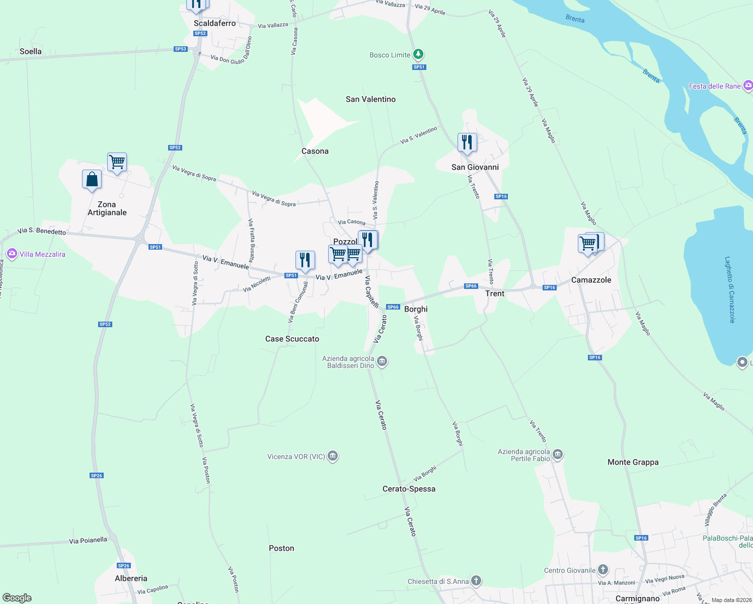 map of restaurants, bars, coffee shops, grocery stores, and more near 14 Via Capitelli in Pozzoleone