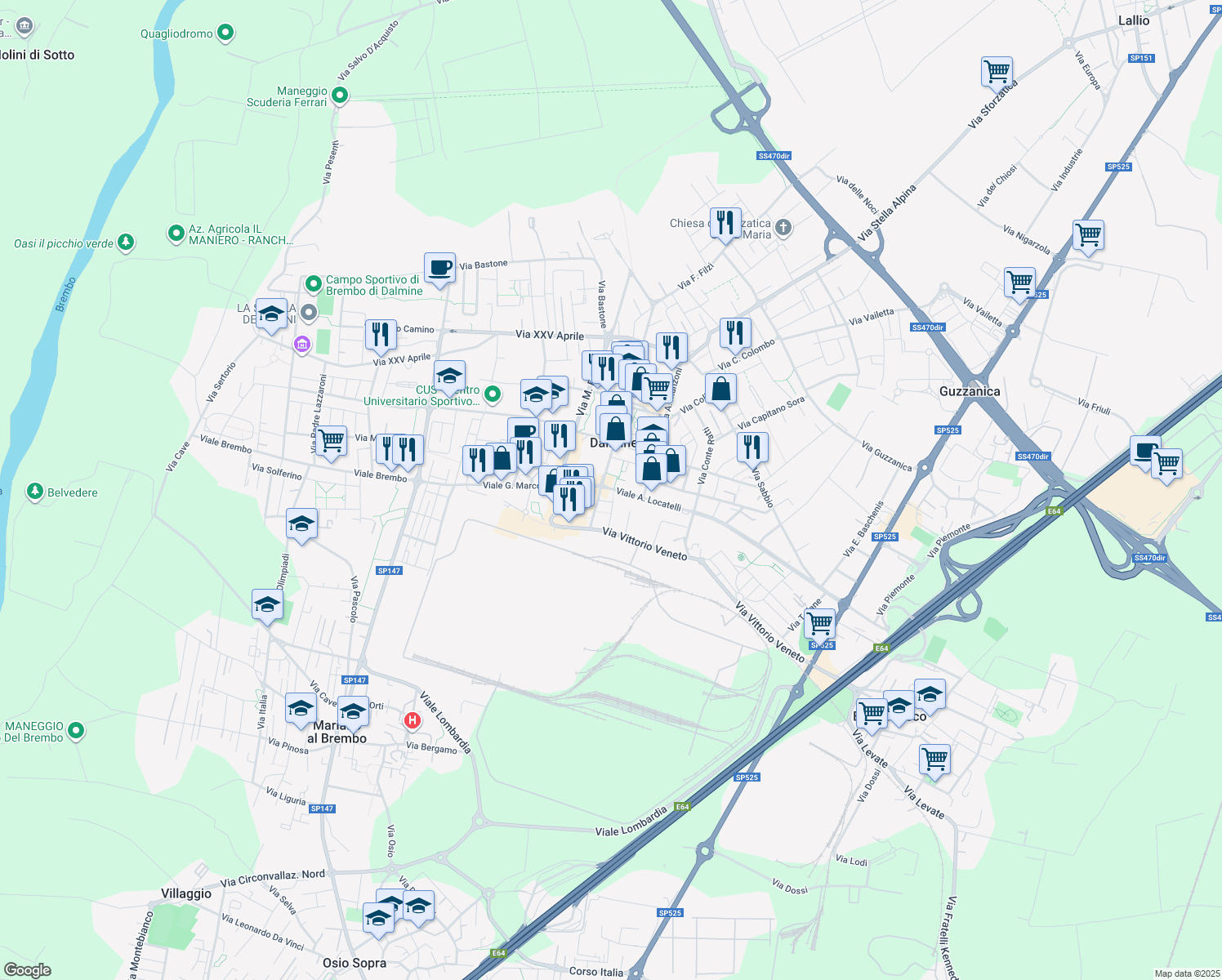 map of restaurants, bars, coffee shops, grocery stores, and more near in Province of Bergamo