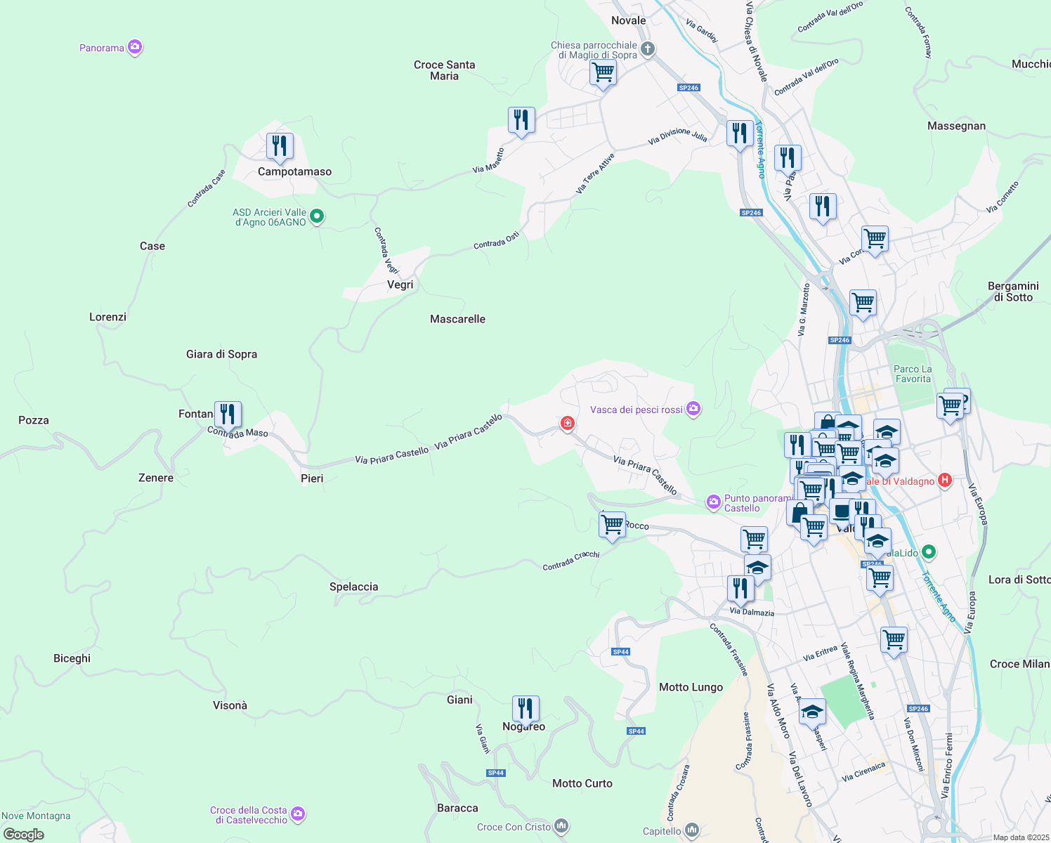 map of restaurants, bars, coffee shops, grocery stores, and more near 413 Contrada Borgheri in Valdagno