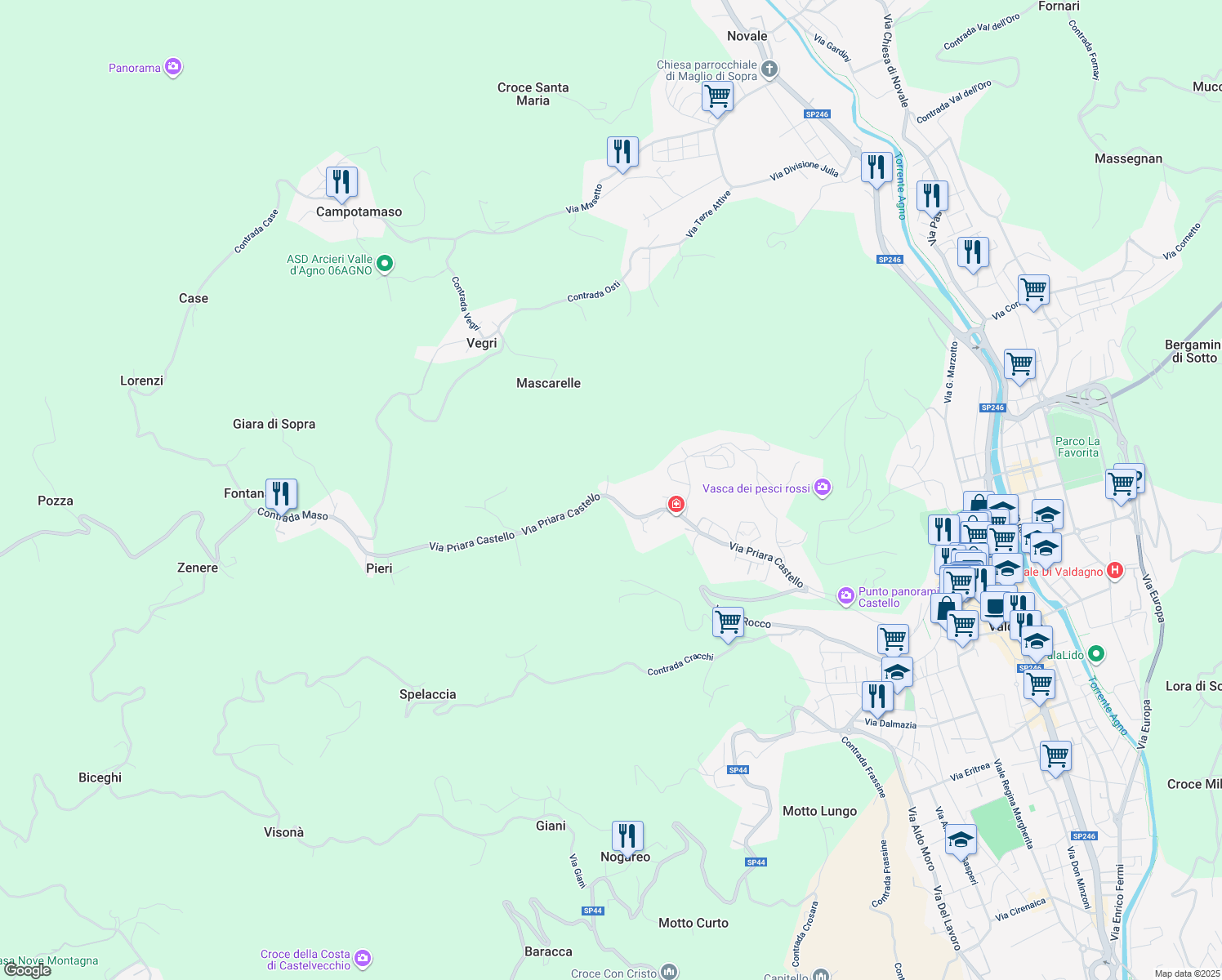 map of restaurants, bars, coffee shops, grocery stores, and more near 41 Contrada Borgheri in Valdagno