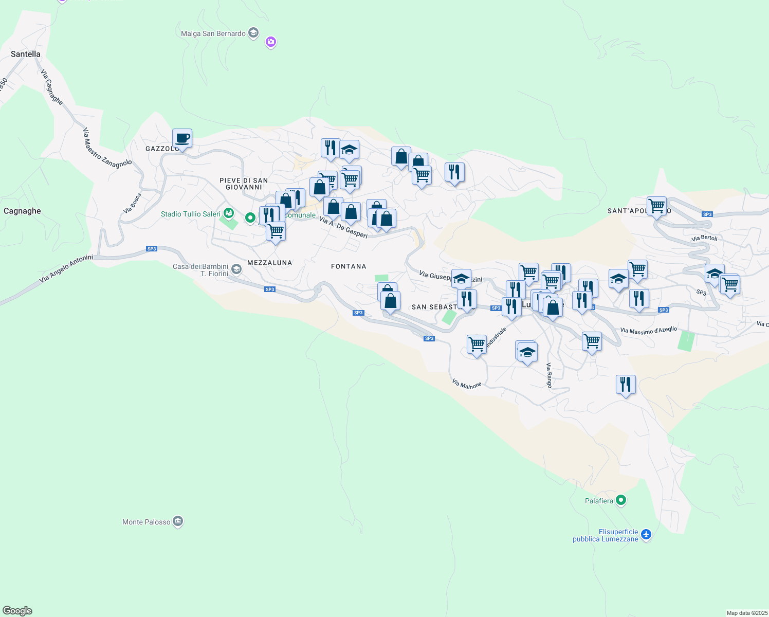 map of restaurants, bars, coffee shops, grocery stores, and more near 7 Via M. L Saneci in Lumezzane