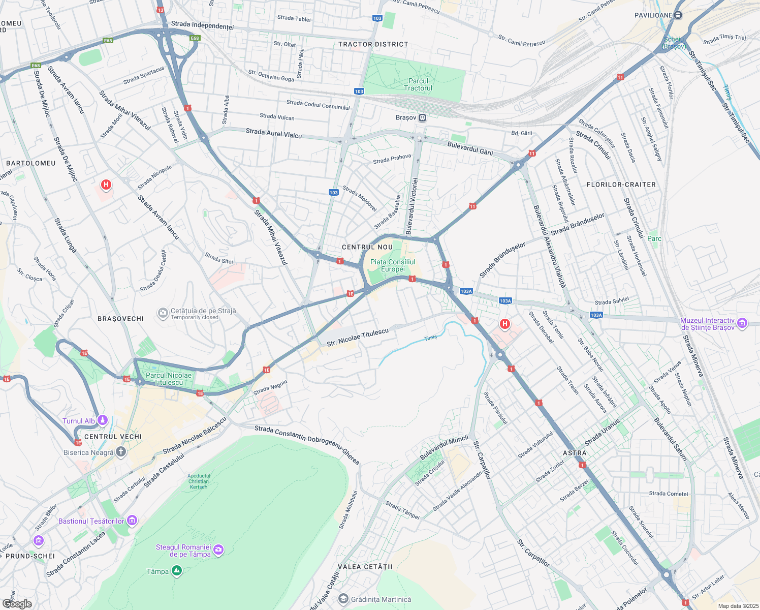 map of restaurants, bars, coffee shops, grocery stores, and more near 78 Bulevardul 15 Noiembrie in Brașov