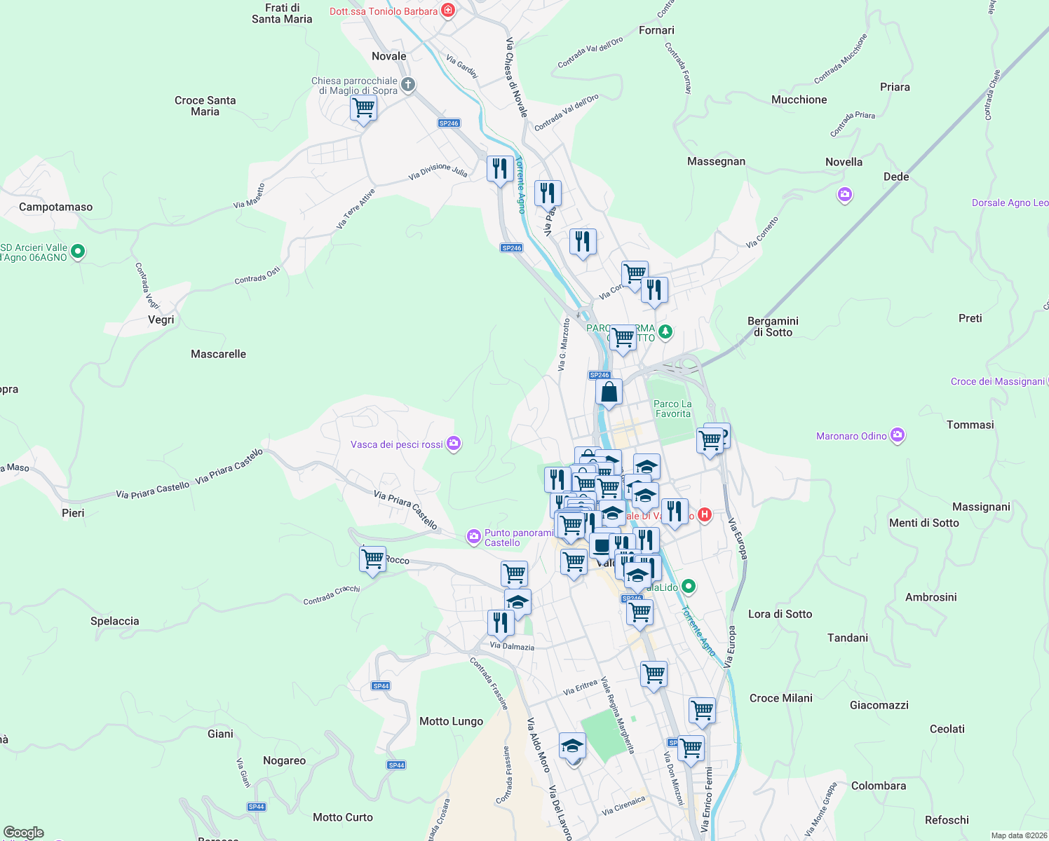 map of restaurants, bars, coffee shops, grocery stores, and more near 11 Via Magaraggia in Valdagno