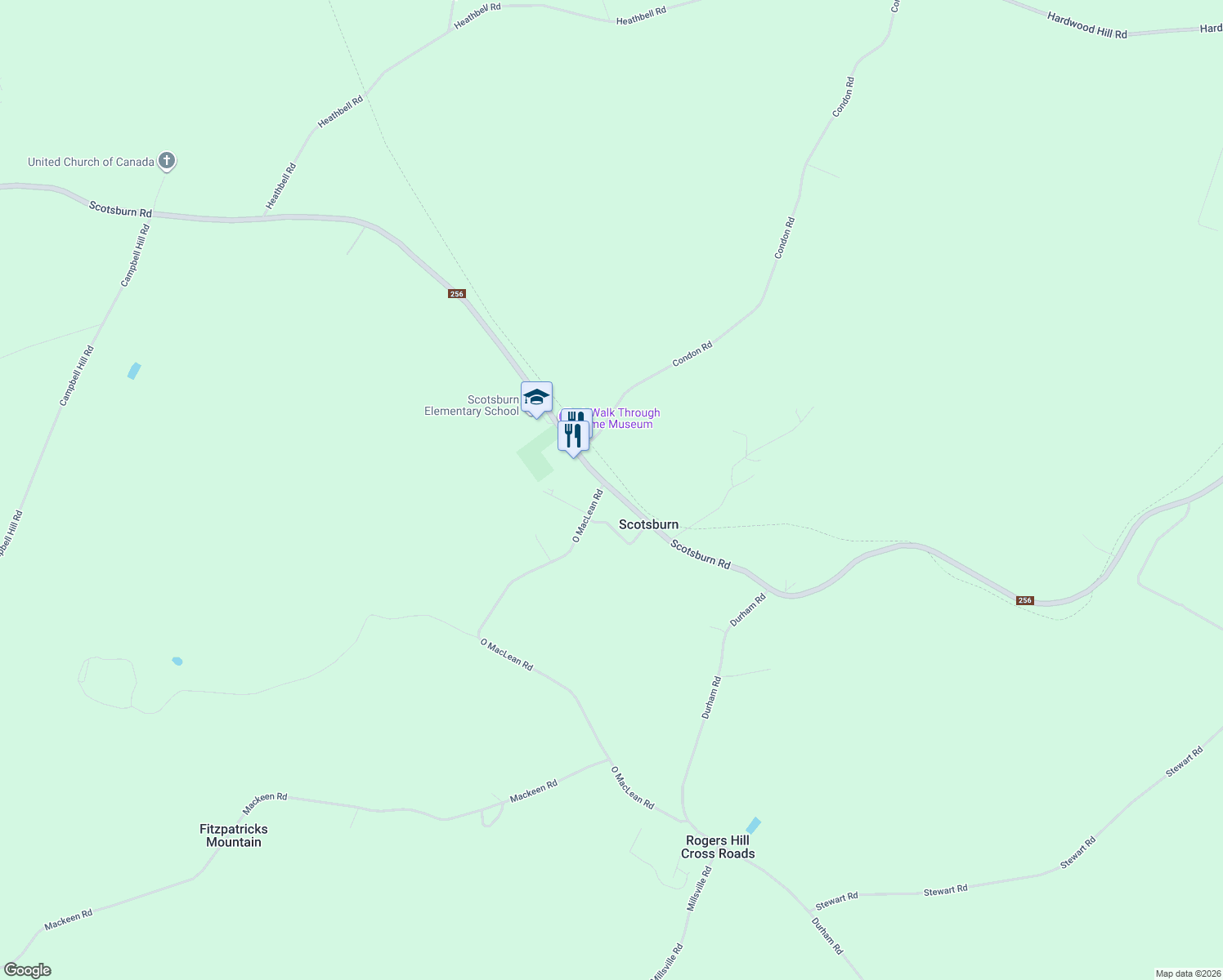 map of restaurants, bars, coffee shops, grocery stores, and more near 4188 Scotsburn Road in Scotsburn