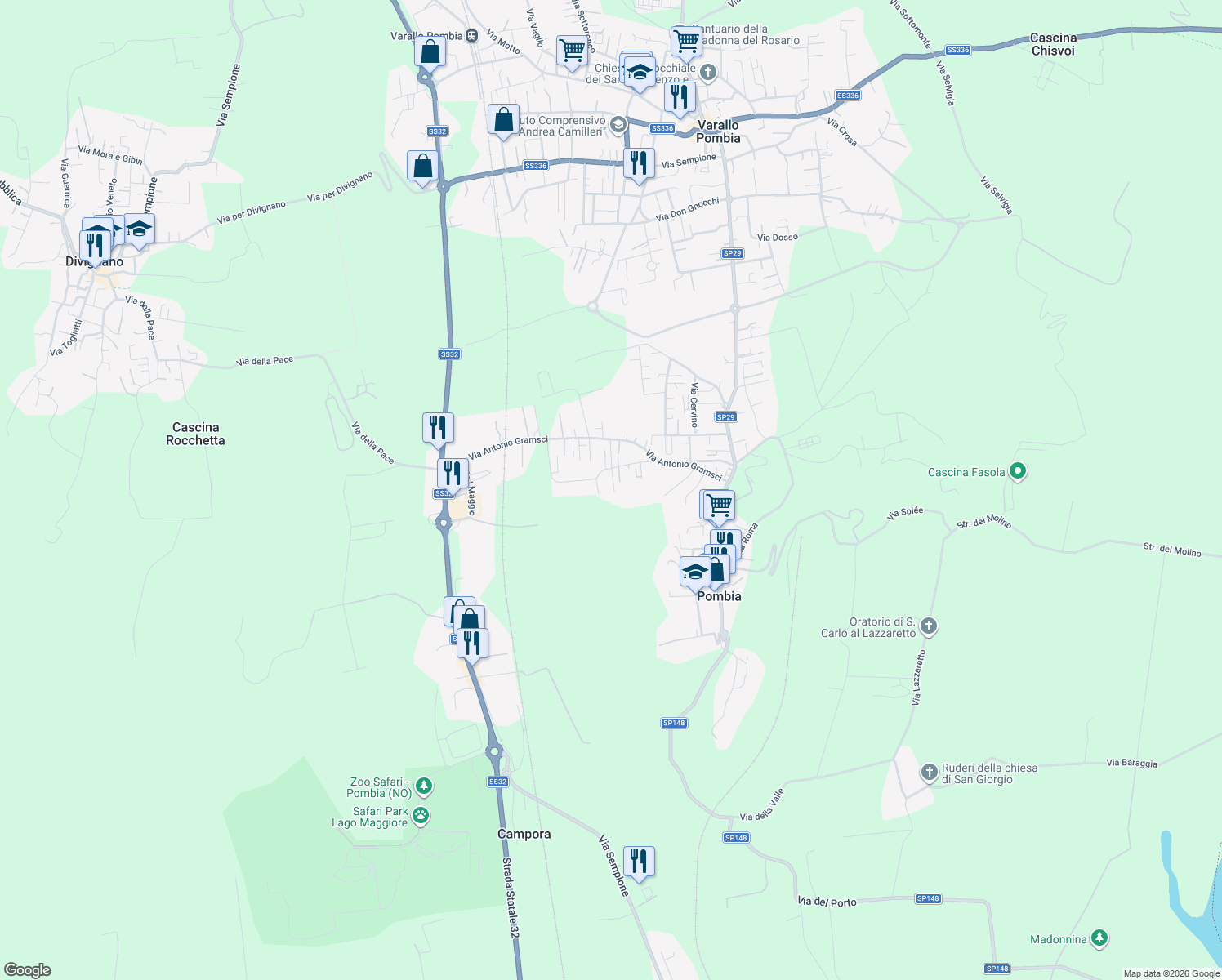 map of restaurants, bars, coffee shops, grocery stores, and more near 13 Via Don Minzoni in Pombia