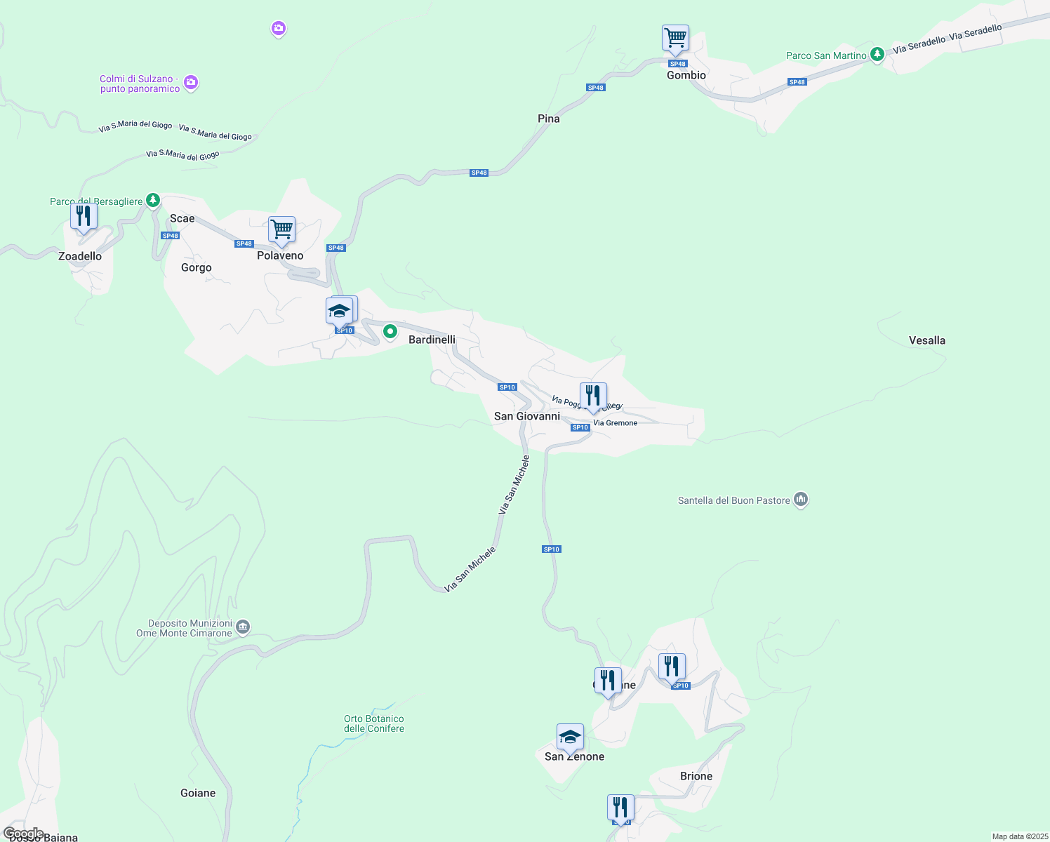 map of restaurants, bars, coffee shops, grocery stores, and more near 26 Via S. Giovanni in Polaveno