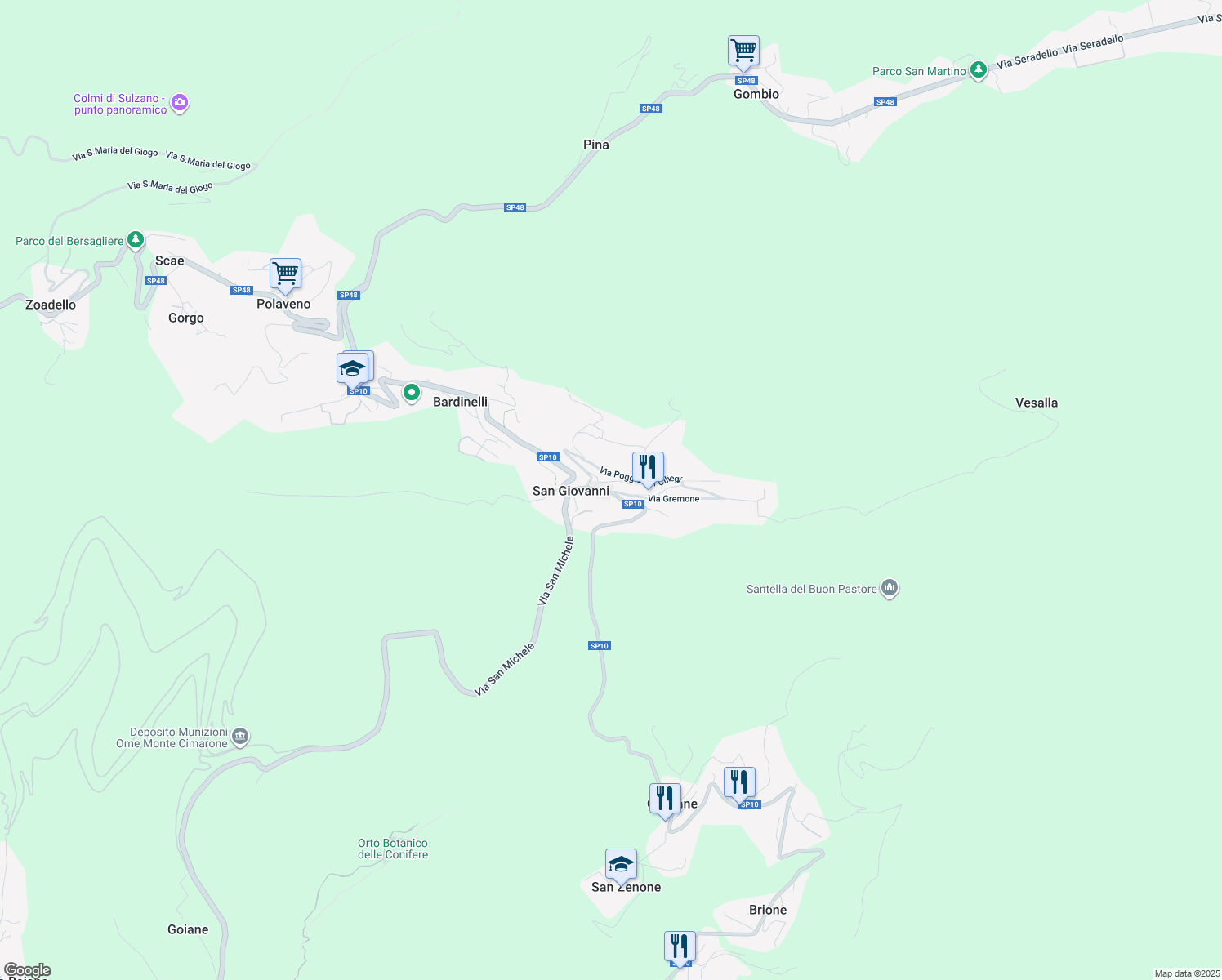 map of restaurants, bars, coffee shops, grocery stores, and more near 37 Via San Giovanni in Polaveno