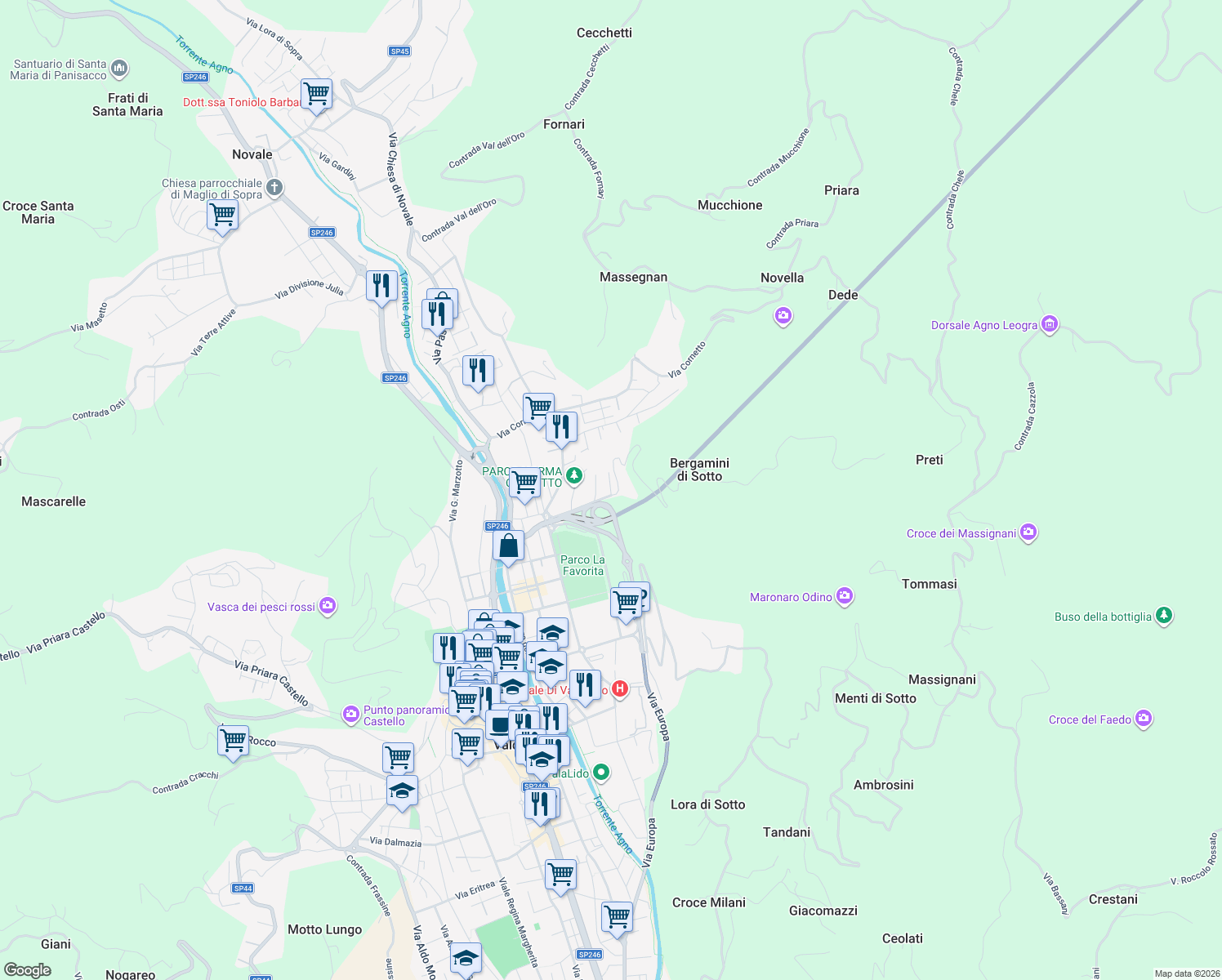 map of restaurants, bars, coffee shops, grocery stores, and more near 6 Via dal Lago Dottore Domenico in Valdagno
