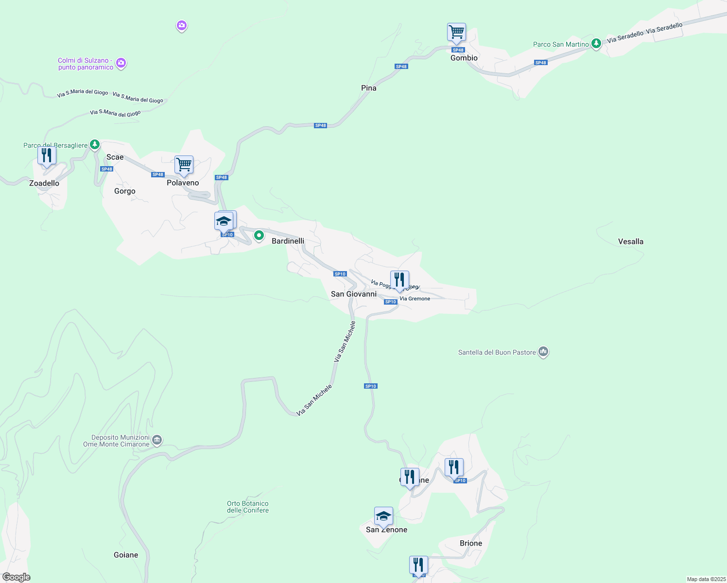 map of restaurants, bars, coffee shops, grocery stores, and more near 26 Via San Giovanni in Polaveno