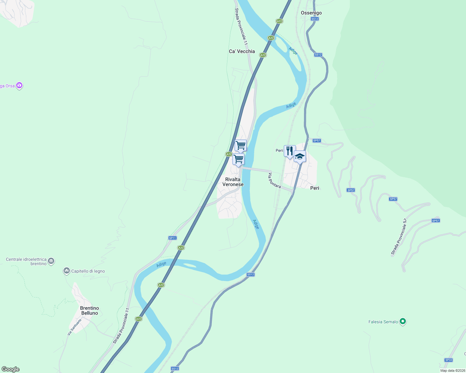 map of restaurants, bars, coffee shops, grocery stores, and more near 20 Via Don Cesare Scala in Rivalta