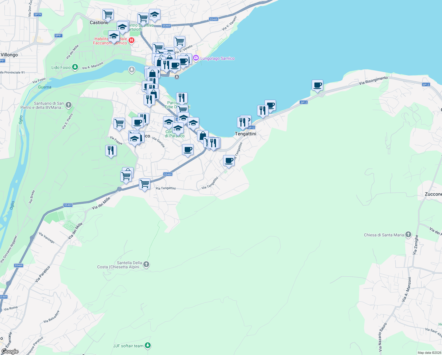 map of restaurants, bars, coffee shops, grocery stores, and more near 3D Via Pablo Neruda in Paratico