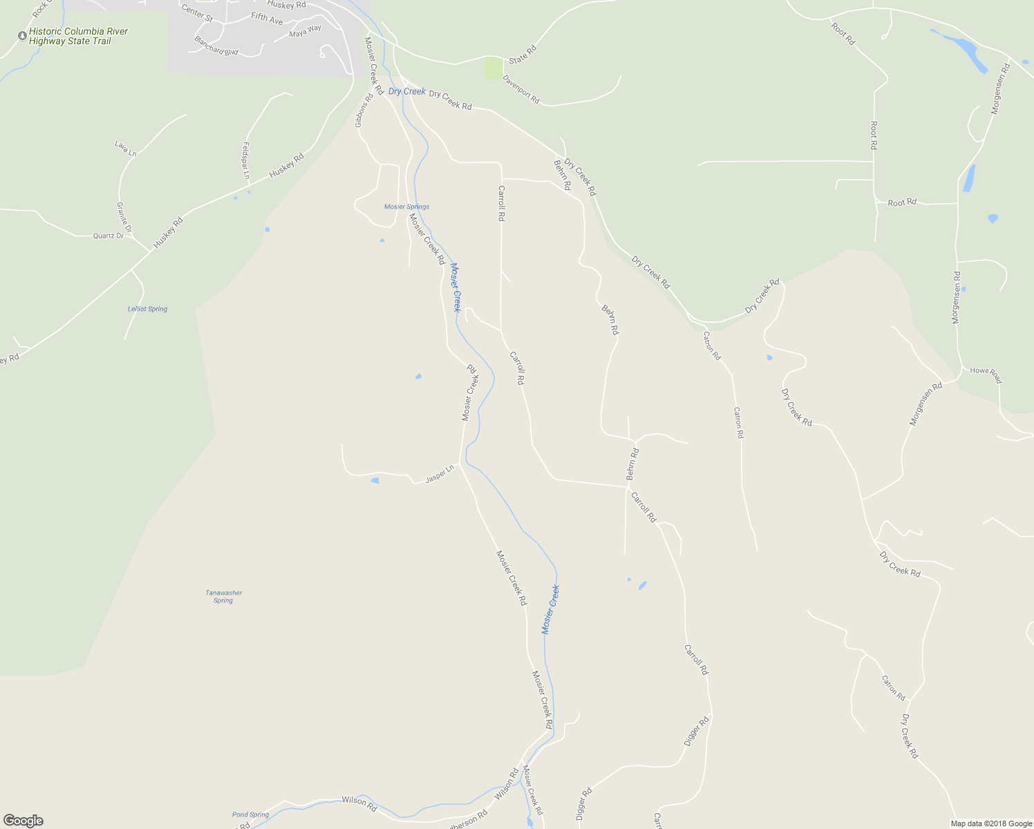 map of restaurants, bars, coffee shops, grocery stores, and more near 1525 Carroll Road in Mosier