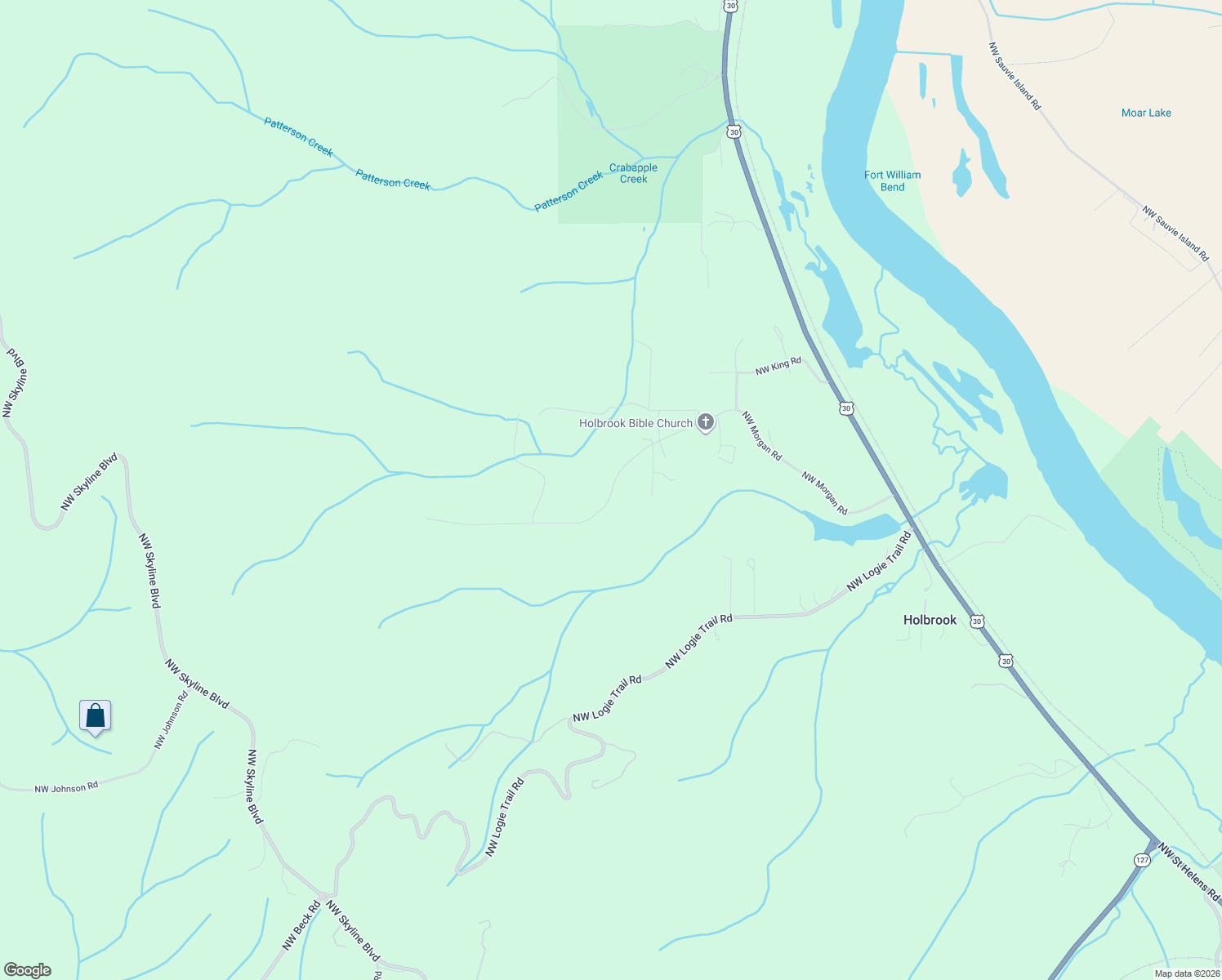 map of restaurants, bars, coffee shops, grocery stores, and more near 19700 Northwest Morgan Road in Portland
