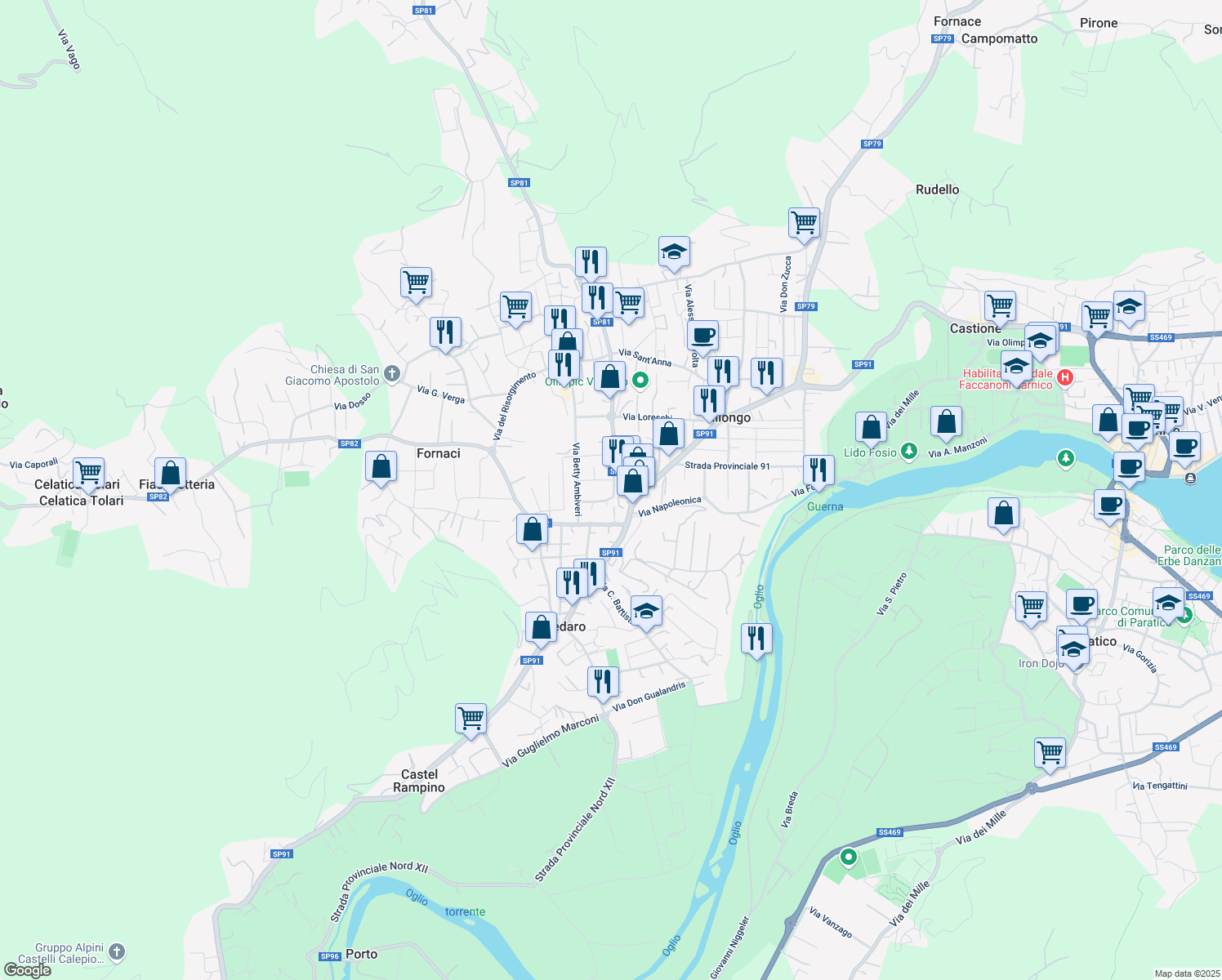 map of restaurants, bars, coffee shops, grocery stores, and more near 4 Via Bergamo in Villongo