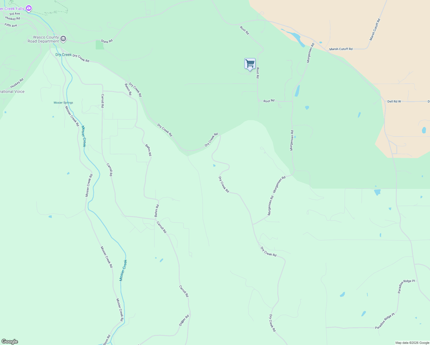 map of restaurants, bars, coffee shops, grocery stores, and more near 1362 Dry Creek Road in Mosier