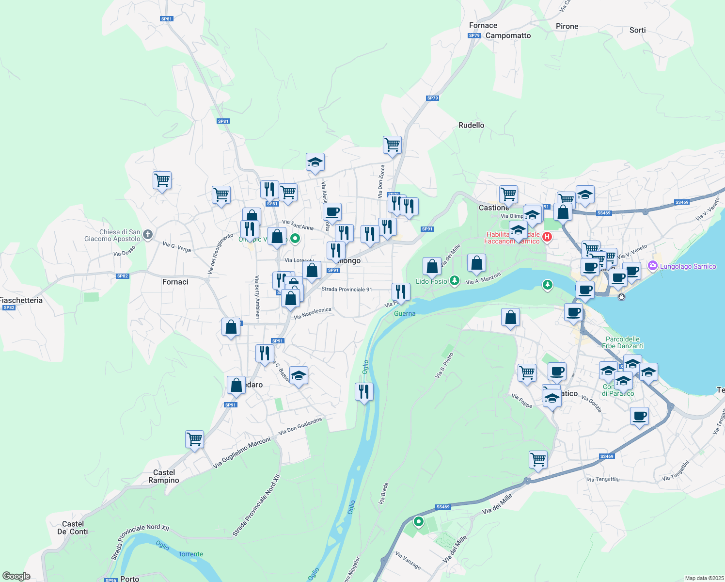 map of restaurants, bars, coffee shops, grocery stores, and more near 10 Strada Provinciale 91 in Villongo