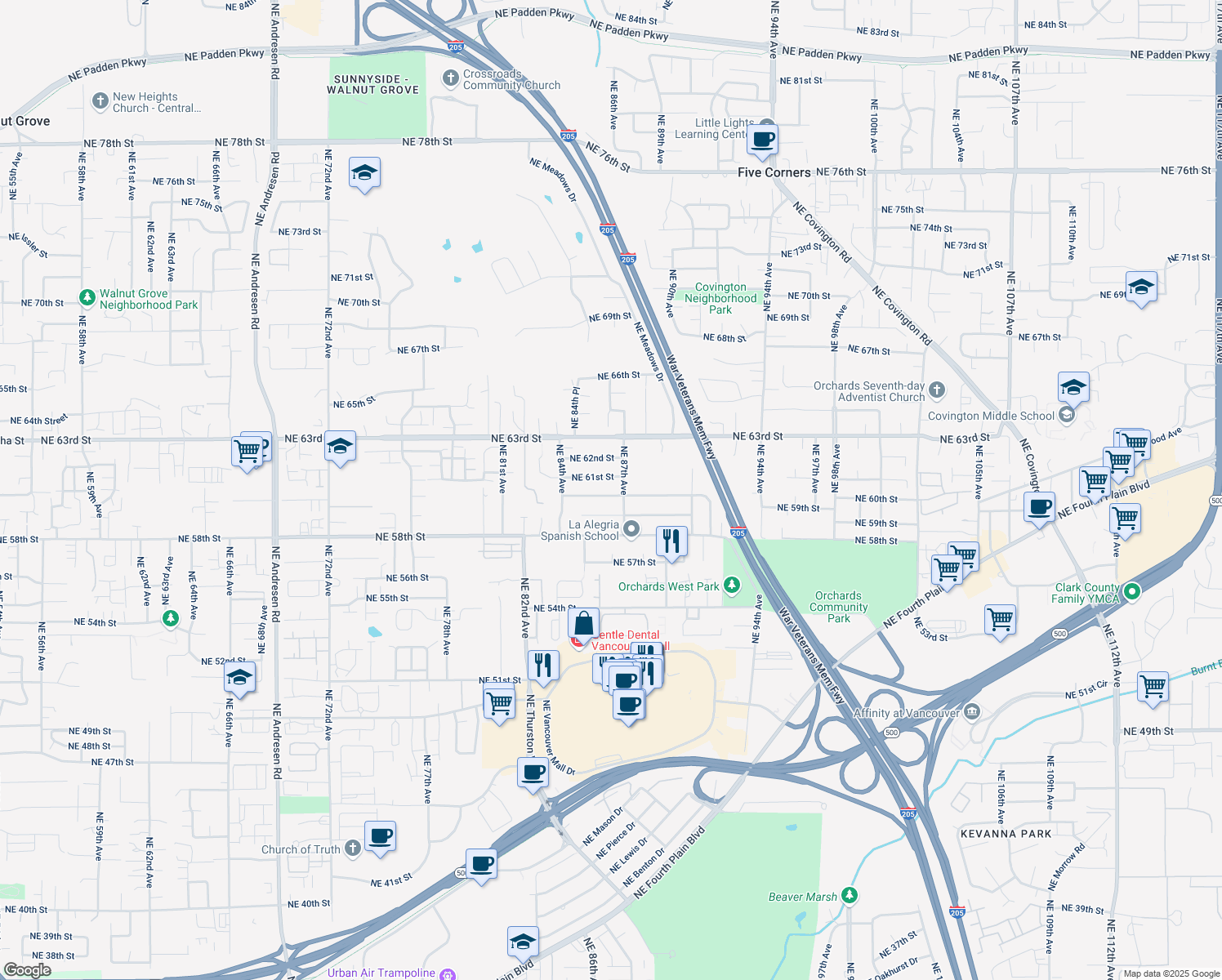 map of restaurants, bars, coffee shops, grocery stores, and more near 8604 Northeast 60th Street in Vancouver