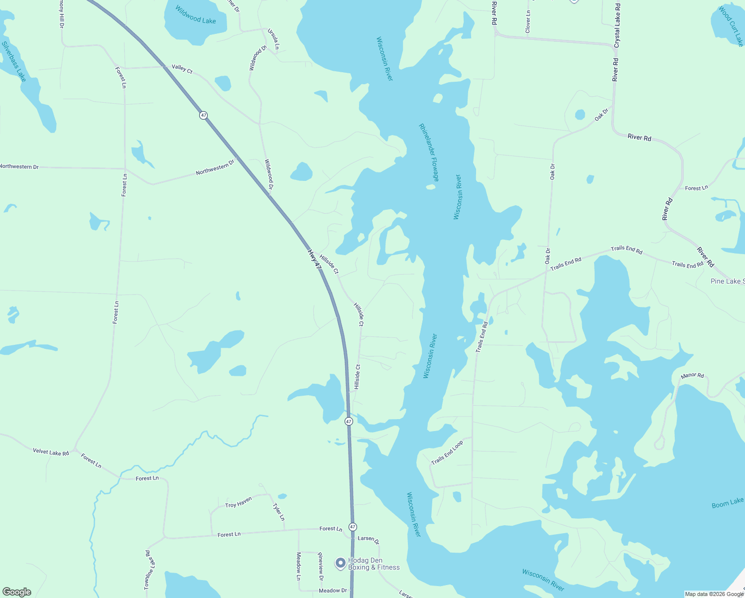 map of restaurants, bars, coffee shops, grocery stores, and more near 4121 Bass Bay Drive in Rhinelander