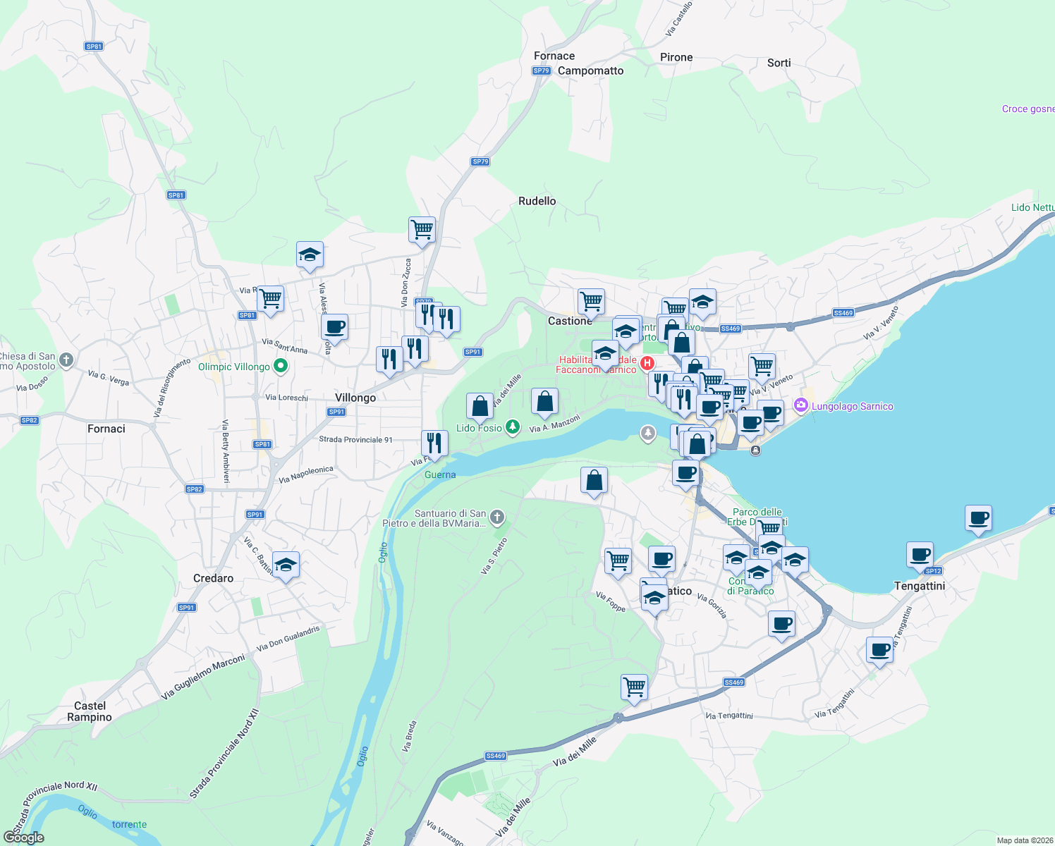 map of restaurants, bars, coffee shops, grocery stores, and more near 30 Via A. Manzoni in Sarnico