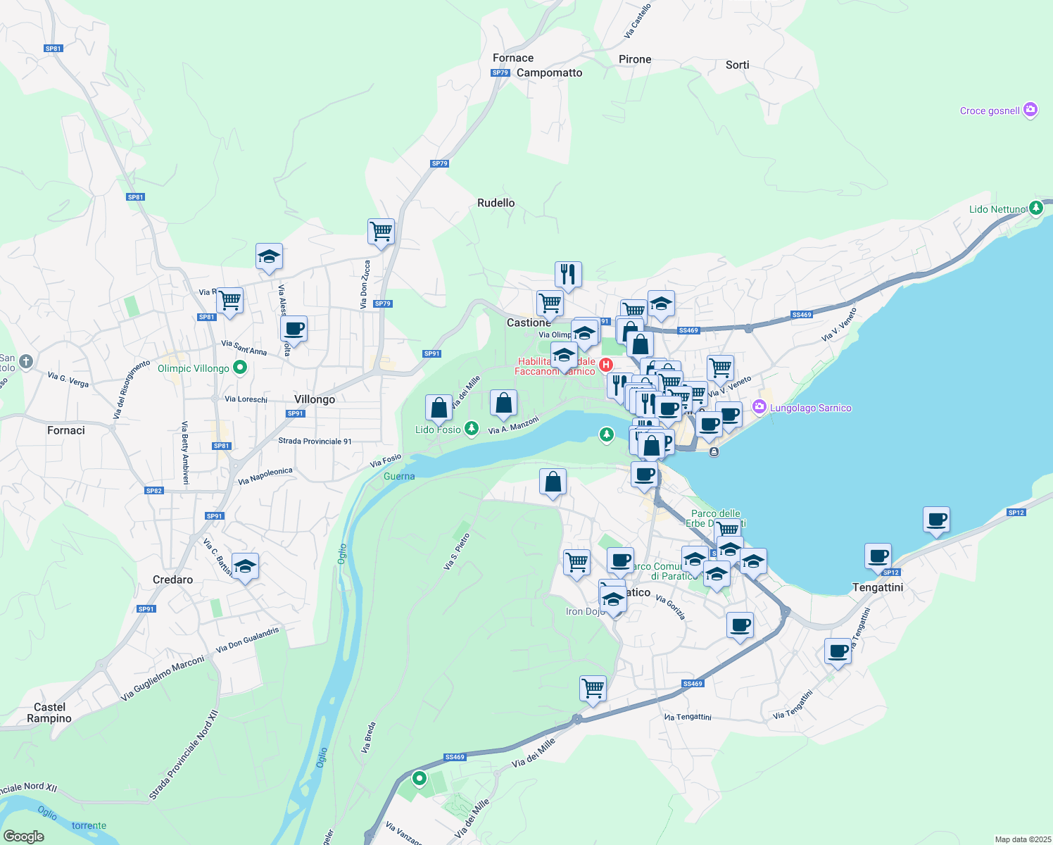 map of restaurants, bars, coffee shops, grocery stores, and more near 6 Via Alessandro Manzoni in Sarnico