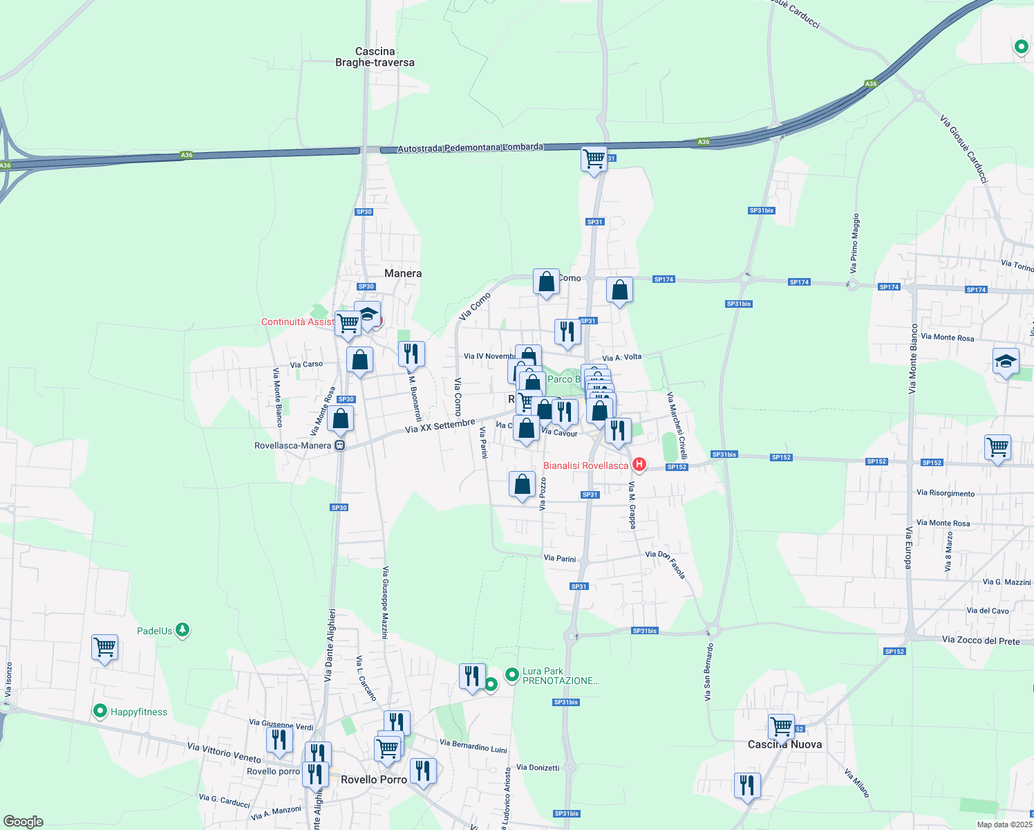 map of restaurants, bars, coffee shops, grocery stores, and more near 9 Via XX Settembre in Rovellasca
